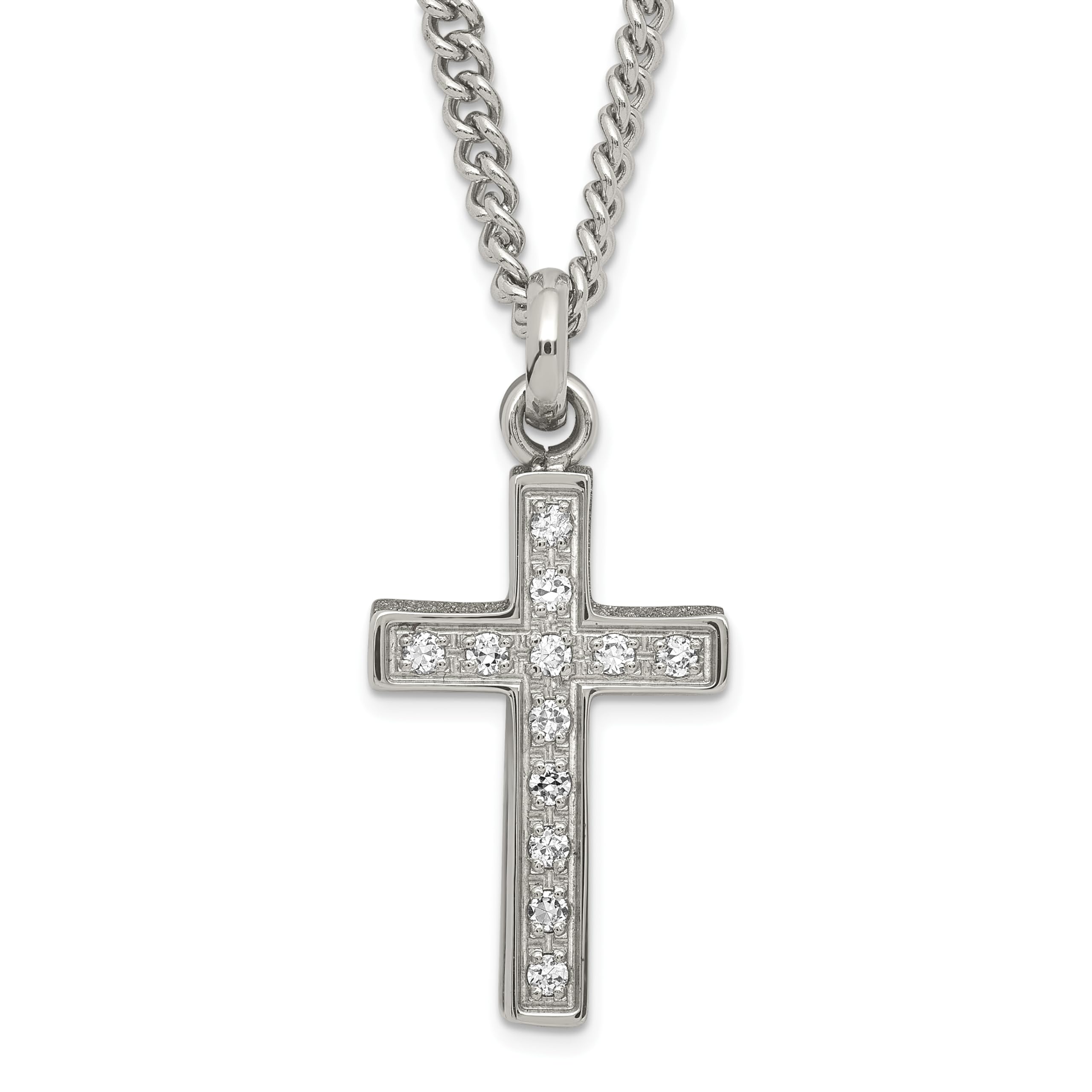 Stainless Steel Laser-Cut CZ Cross Pendant Necklace for Women - Elegant Religious Jewelry Gift for Baptism, Confirmation & Everyday Wear