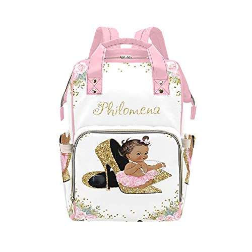 Golden High Heels for Girls | Pink Waterproof Diaper Backpack with Name Embroidery | Nursing Baby Bag & Mummy Tote | Perfect for Travel, Shopping & Parenting Essentials (Gift for Women)