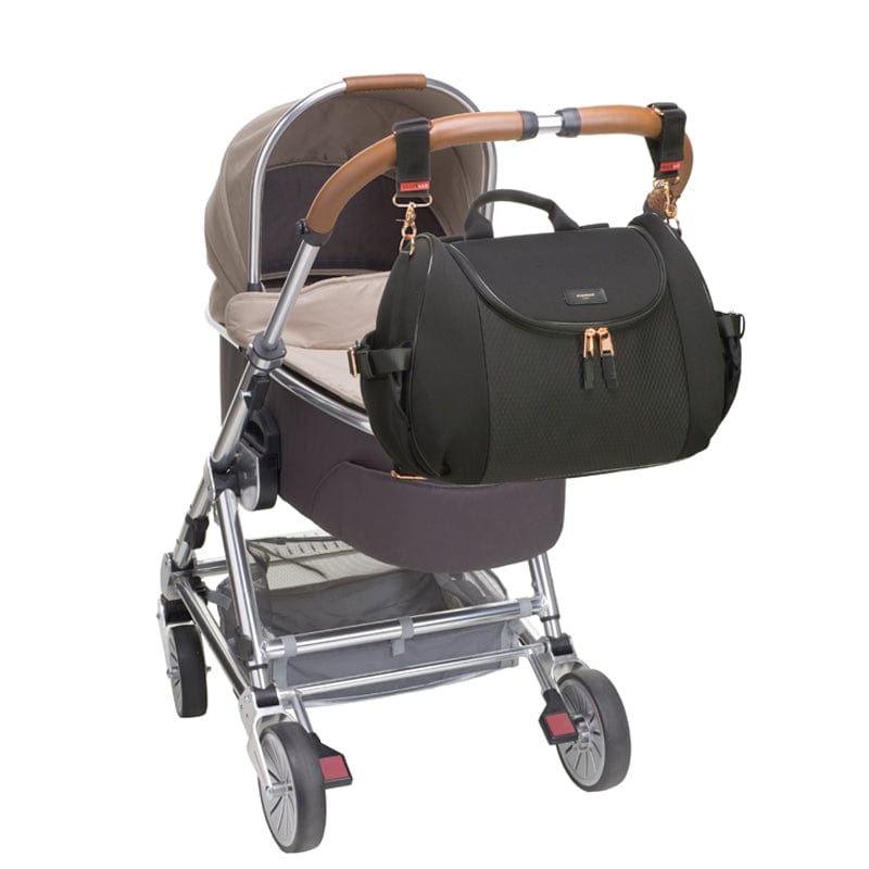 Storksak Poppy Luxe Diaper Bag - Premium Scuba Black Waterproof Baby Bag for Moms | Perfect for Travel, Shopping & Everyday Use with Baby