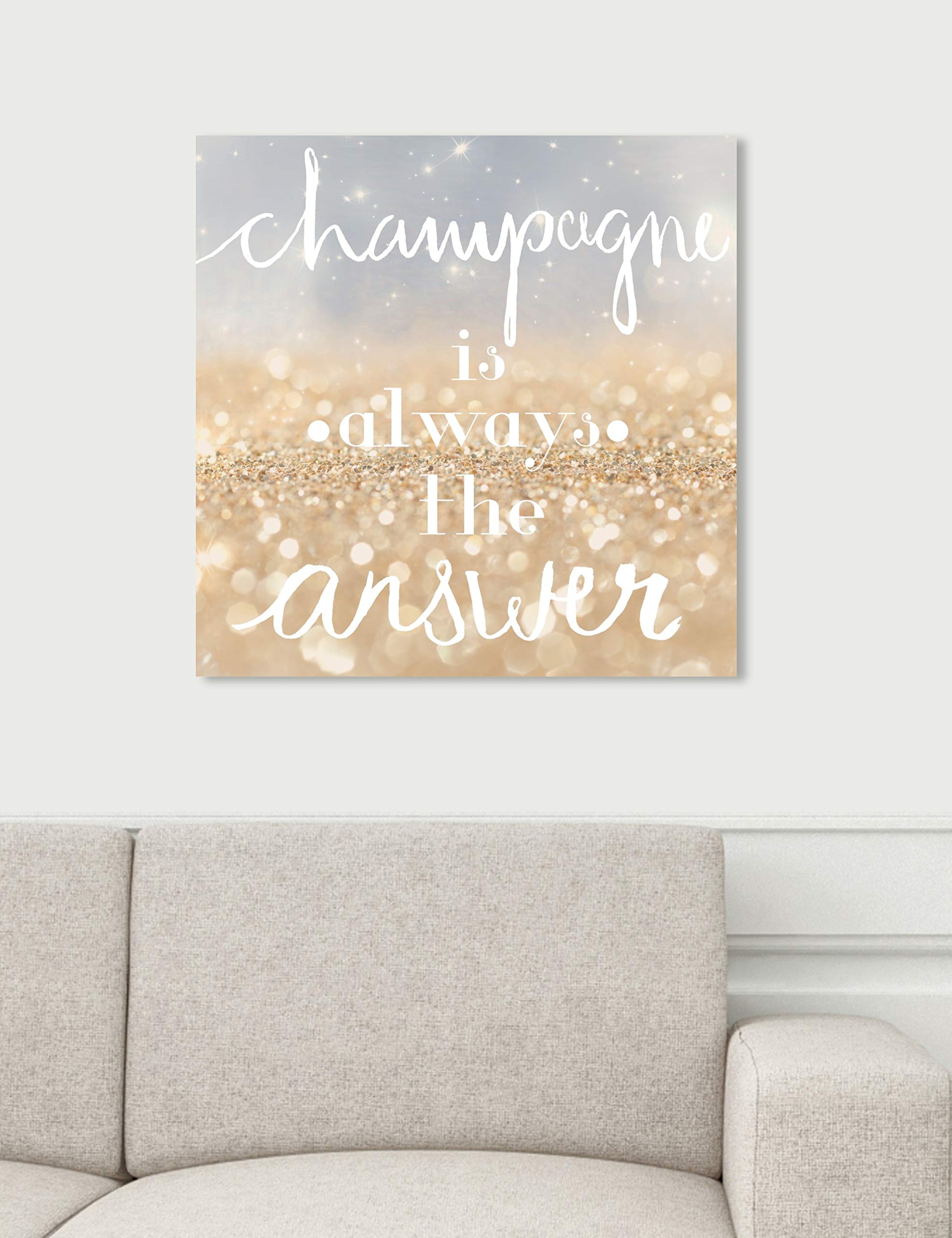 Oliver Gal Artist Co. 'Champagne is Always The Answer' 20x20 Inch Wall Art Canvas Print - Elegant Drinks & Spirits Home Decor for Dining Room, Bar, or Kitchen