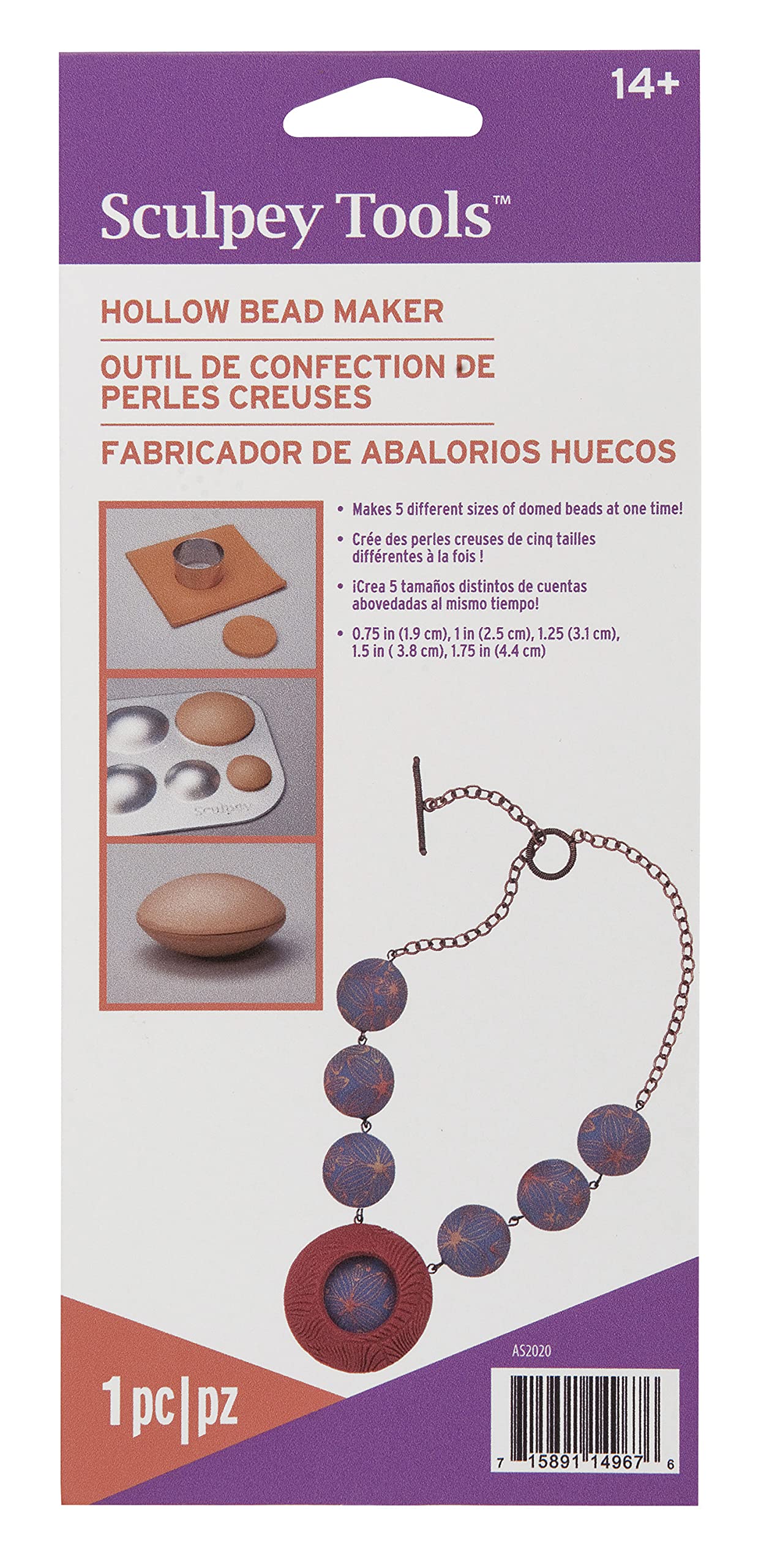 Sculpey Tools Hollow Bead Maker Set - Polymer Clay Jewelry Making Kit for 5 Different Size Beads | Oven-Bake Craft Tool for Beginners & Professionals | Perfect for DIY Earrings, Necklaces & Bracelets