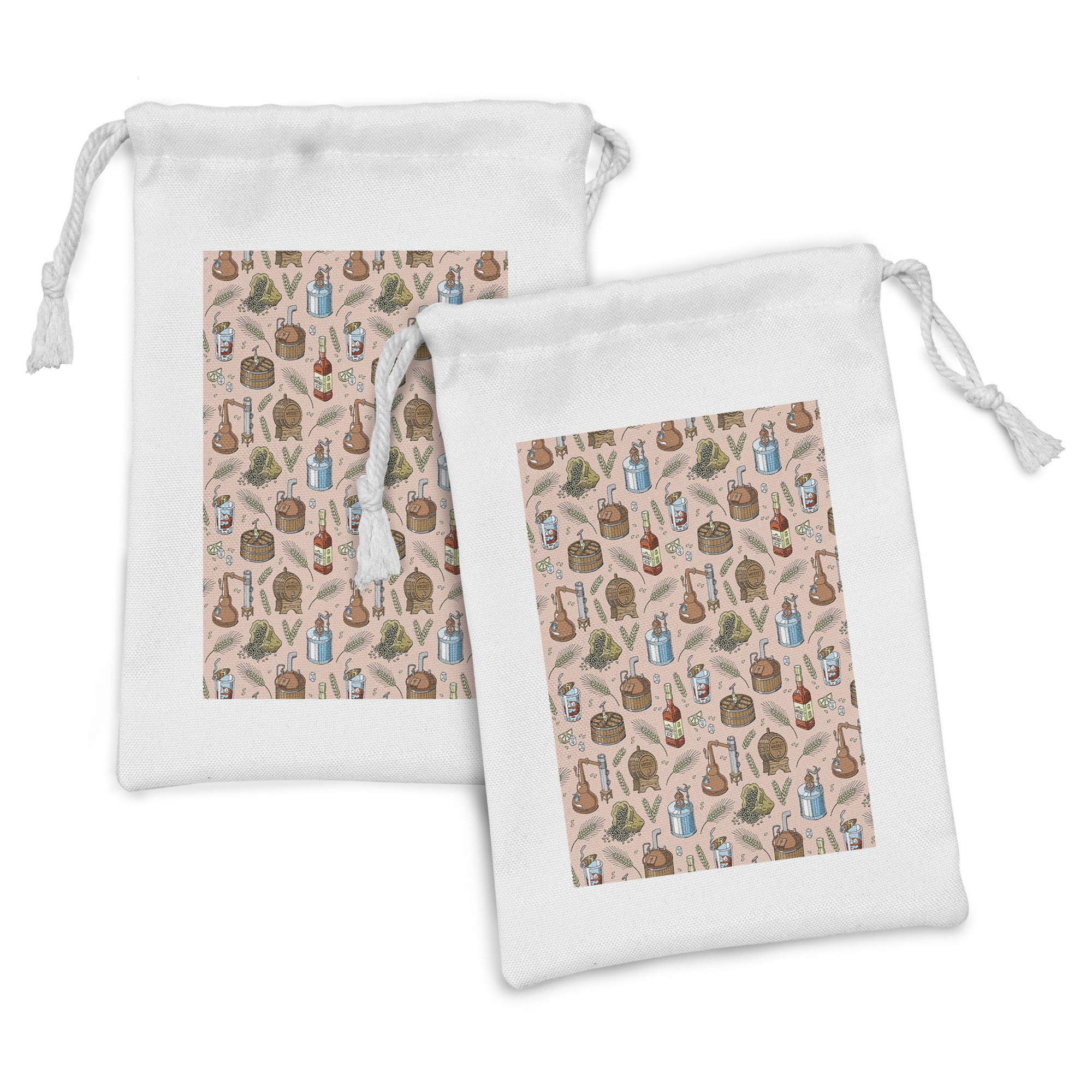 Ambesonne Retro Fabric Pouch Set of 2 - Whiskey Bourbon Glass & Bottle Pattern Drawstring Bags (9