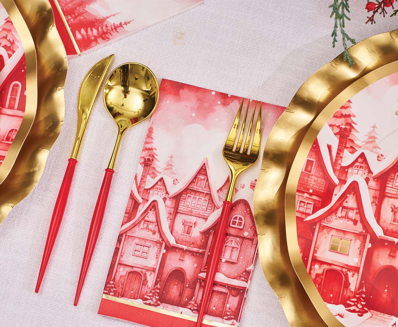 Premium Red & Gold Plastic Cutlery Set - 36-Piece Disposable Silverware for Parties, Weddings & Events - Service for 12 - Elegant Dining Utensils for Catering, Picnics & Special Occasions