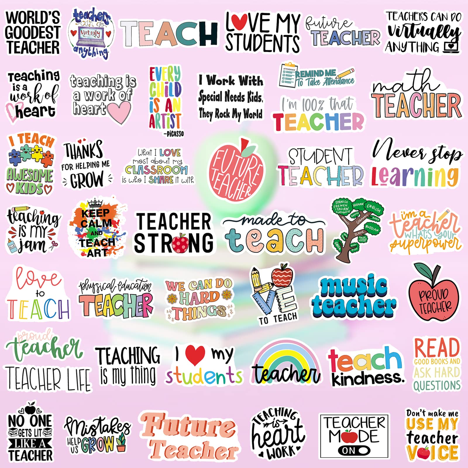 100PCS Teacher Stickers Set - Cute Aesthetic Vinyl Waterproof Decals for Water Bottles, Laptops, Luggage, Skateboards | Perfect Teachers Day Gift Card for Women, Teens, Kids & Adults | Great for Classroom, School Supplies, DIY Crafts & Scrapbooking