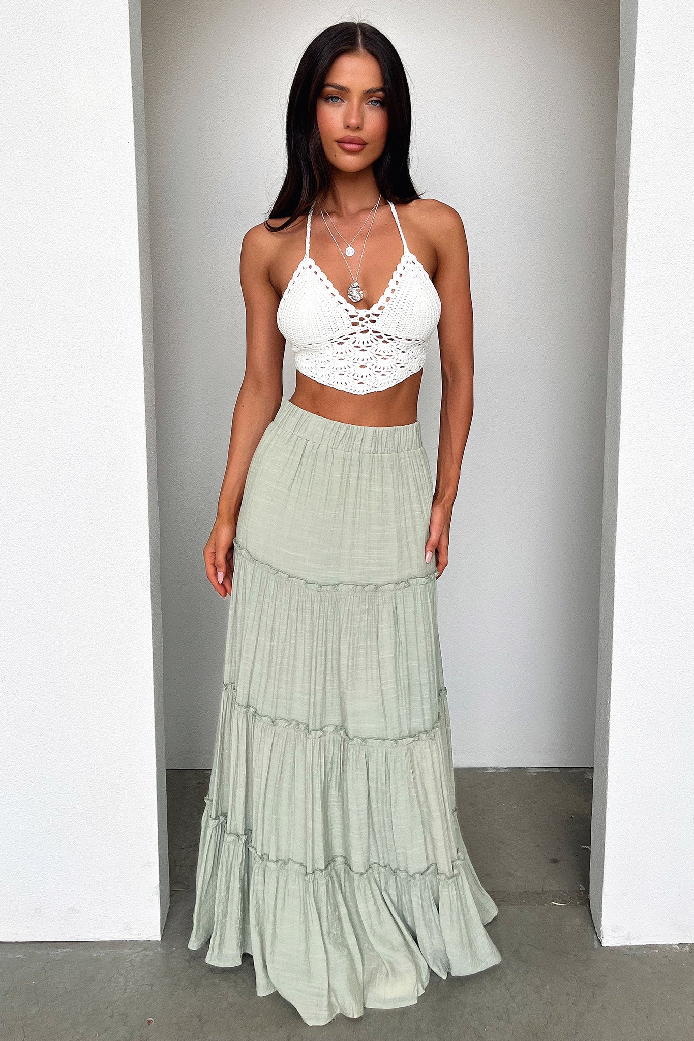 Women's Dunne Maxi Skirt in Sage Green - Flowy Boho Long Skirt for Summer, Beach & Casual Outfits | Perfect for Music Festivals, Vacations & Everyday Wear