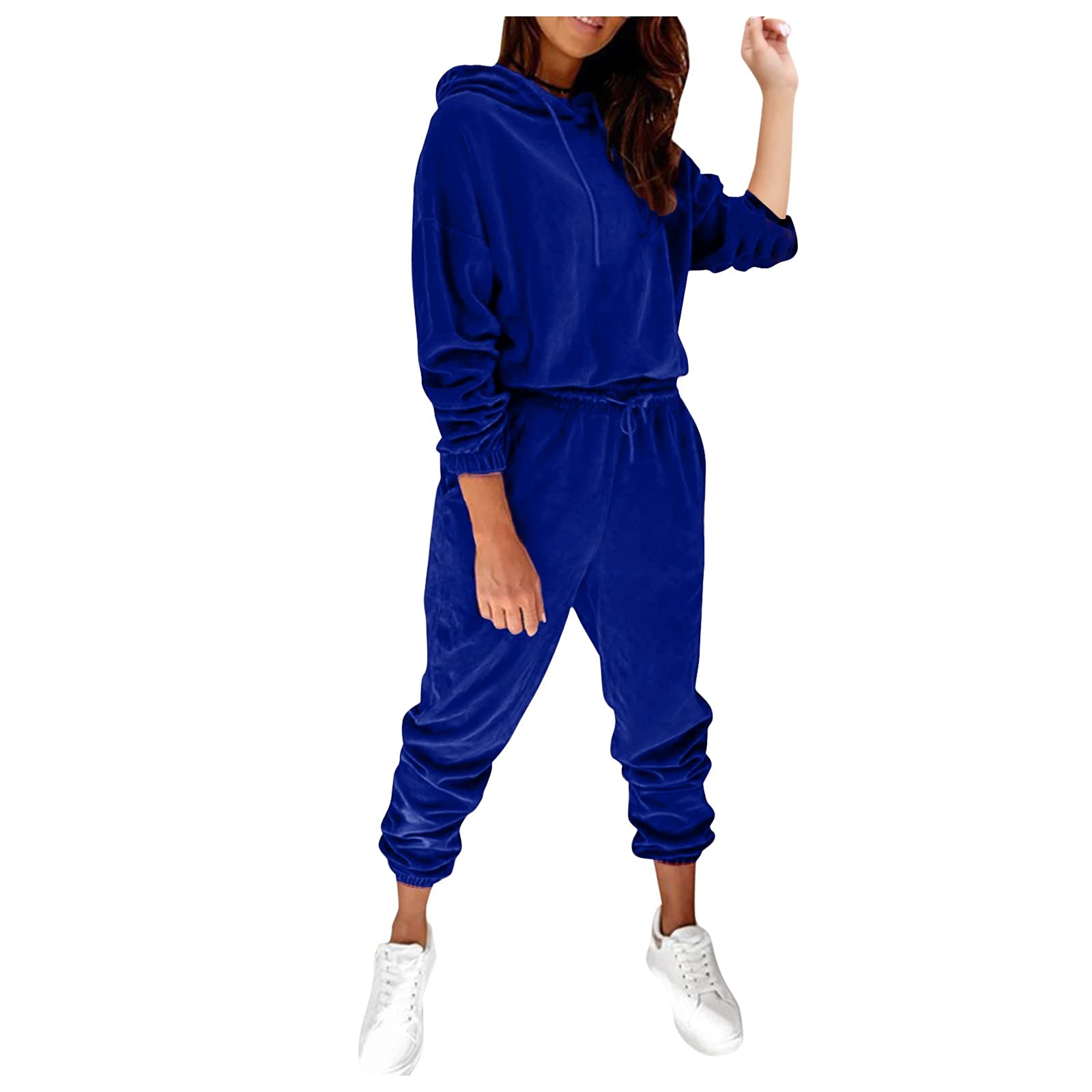 Women's Long Sleeve Hoodie & Jogger Sweatsuit Set - Solid Color Casual Loungewear for Yoga, Gym, Running & Home Relaxation
