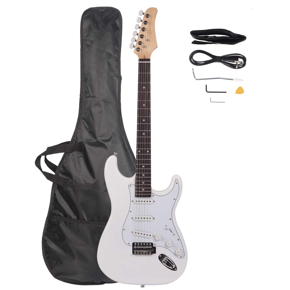 Waful 6-String Electric Guitar Beginner Kit - Solid Body with Rosewood Fingerboard (Right-Handed) | Includes Strap, Cable, Gig Bag & Tremolo Arm | Perfect for Beginners, Practice & Live Performances - White