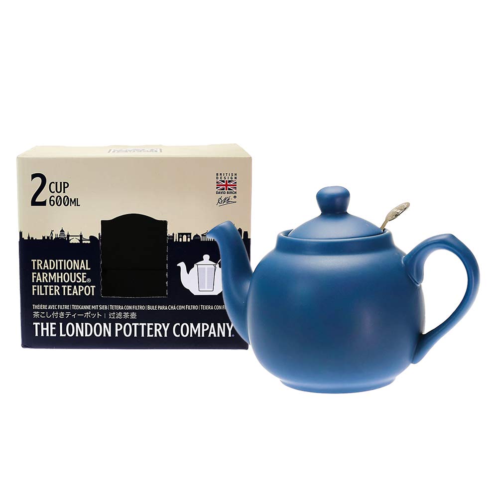 Nordic Blue Ceramic Farmhouse Teapot with Infuser - 2 Cup (600ml) Capacity, Gift Box Included - Perfect for Afternoon Tea, Gifts & Home Decor
