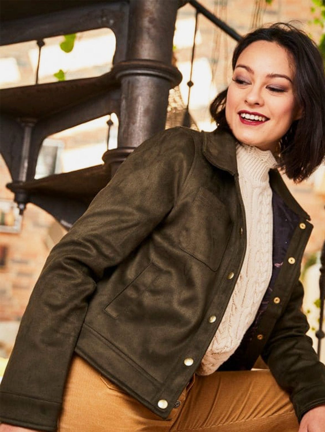 Eco-Friendly Camille Recycled Vegan Button-Up Jacket for Women - Sustainable Green Outerwear for Casual Wear & Office Outfits