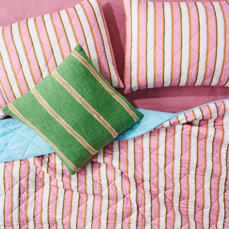 Premium Fez Stripe Quilted Pillowcase Set of 2 - Standard Size 20x26 Inches - Soft Bedding for Home Decor, Guest Room & Cozy Living Room