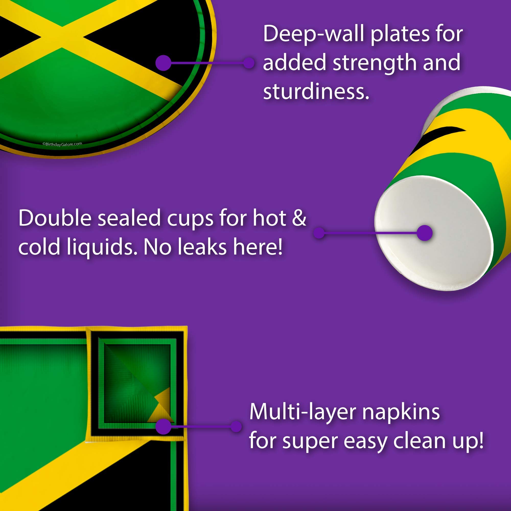 Jamaican Flag Themed Party Supplies Set - 16-Piece Tableware Kit with Plates, Napkins & Cups for Jamaica Birthday Celebrations & Caribbean Events