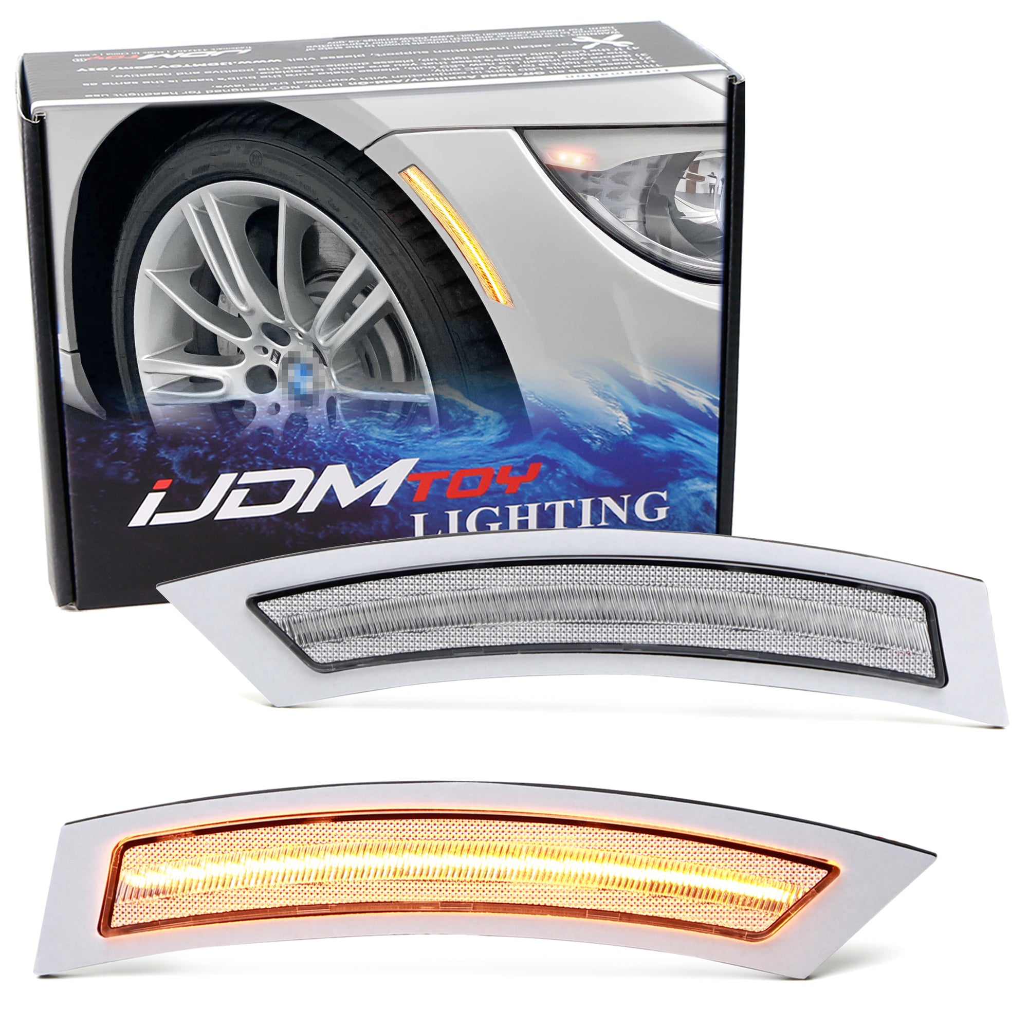 Clear Lens LED Bumper Reflector Replacement for 2007-2012 BMW E92 3 Series - Upgrade Side Marker Lights for Enhanced Visibility & Style (Perfect for Night Driving & Car Customization)