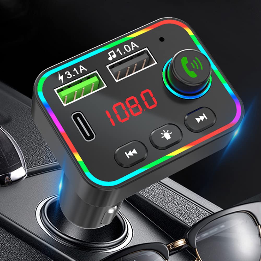 Bluetooth 5.0 FM Transmitter MP3 Player for Car - Wireless Radio Adapter with LED Display, Noise Cancelling, Hands-Free Calling, USB/TF Card Support - Perfect for Road Trips & Commuting