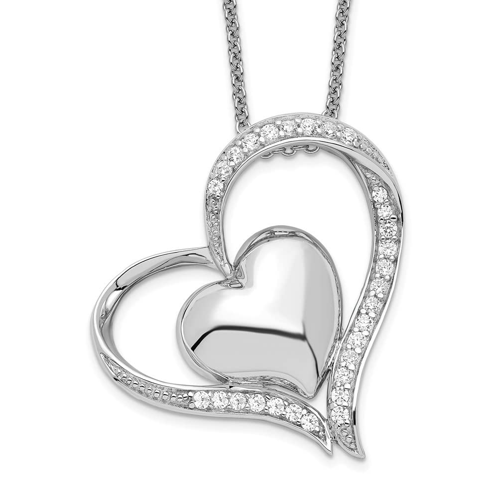 Sterling Silver & Cubic Zirconia Heart Pendant Necklace - 18 Inch Elegant Jewelry for Women, Perfect for Valentine's Day, Anniversary & Romantic Gifts