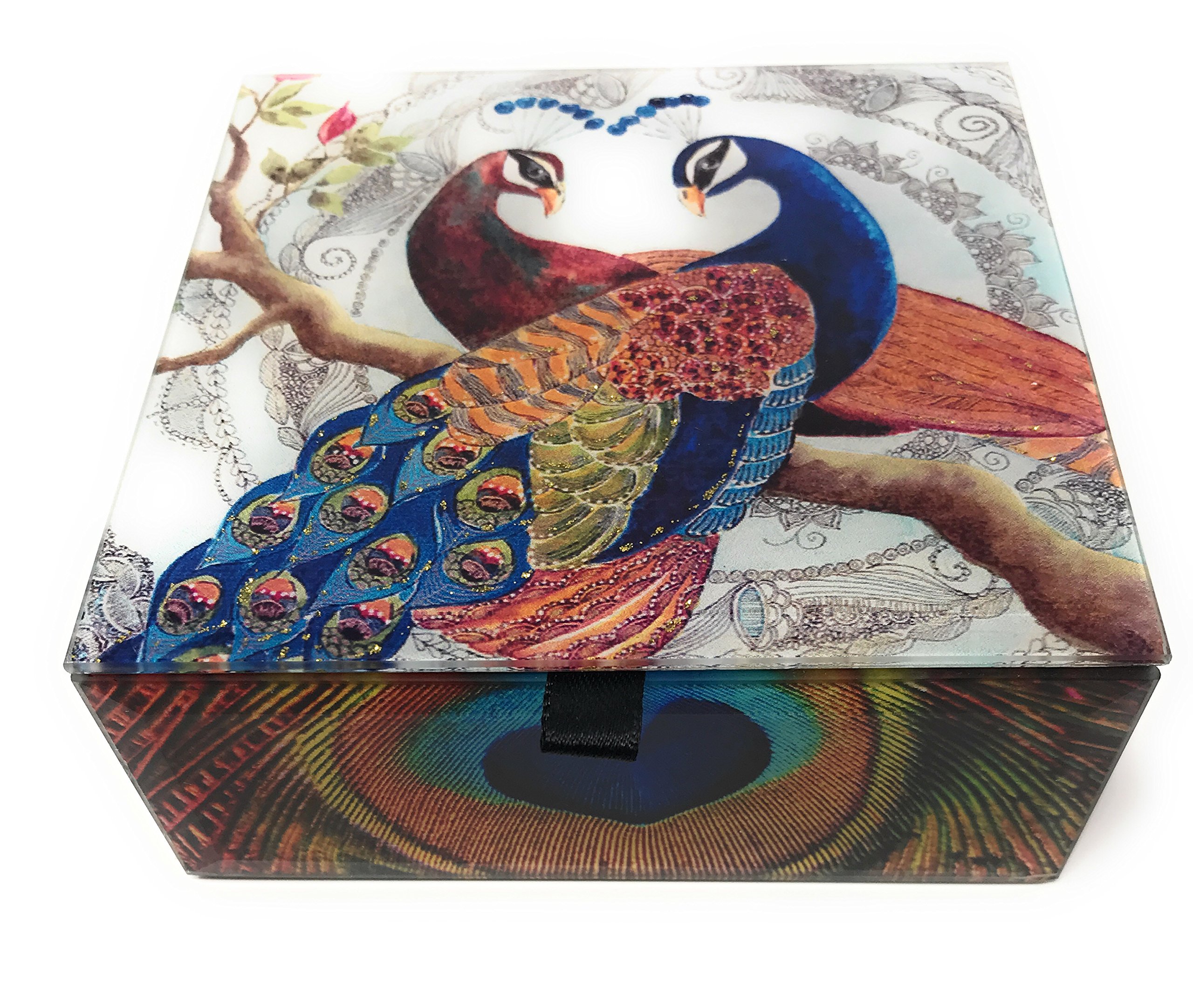 Elegant Glass Keepsake Jewelry Box with Peacock Design - Perfect for Jewelry Storage, Gift Giving & Home Decor