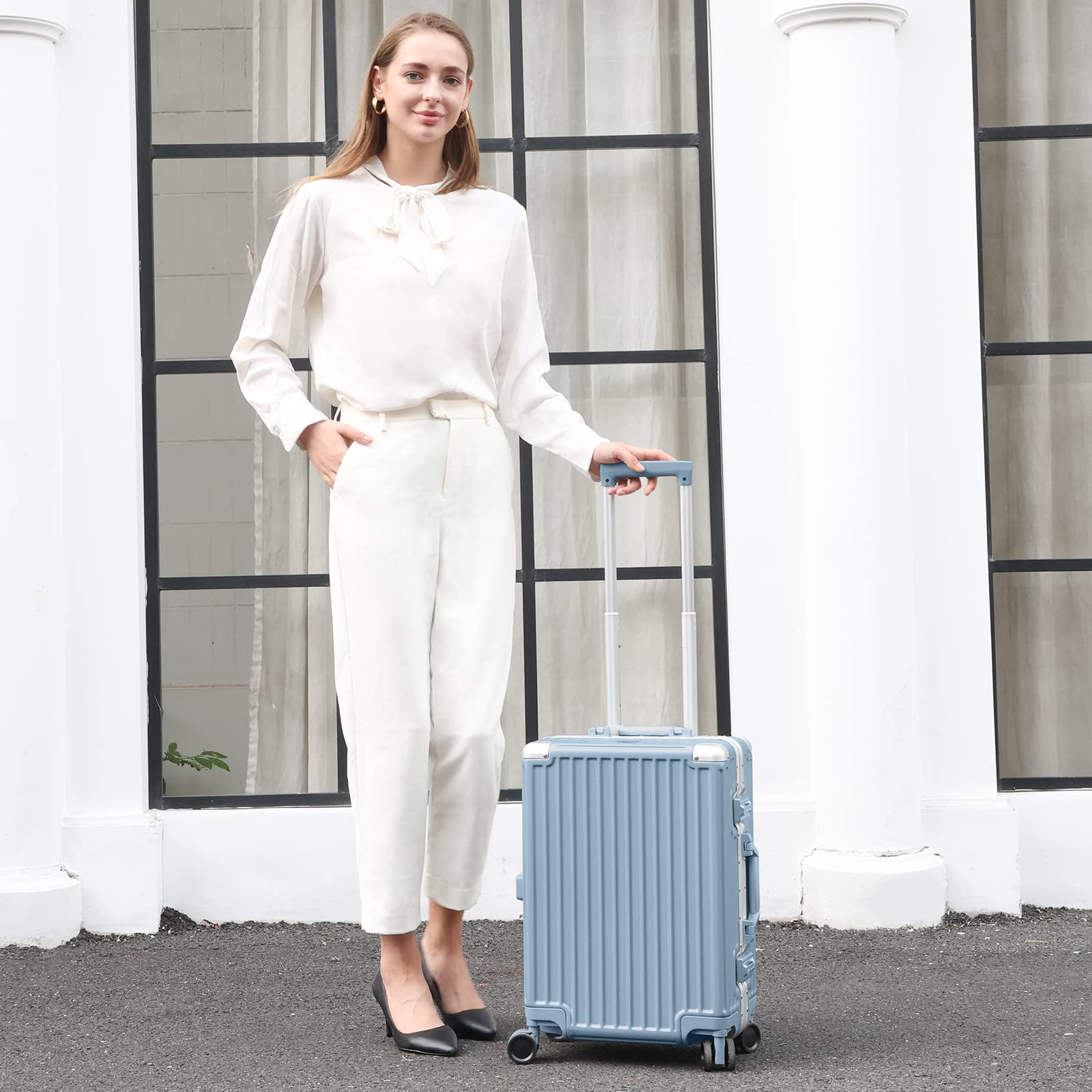 AnyZip 20in Haze Blue Carry On Luggage - Aluminum Frame PC ABS Hard Shell Suitcase with 360° Spinner Wheels & TSA Lock - Perfect for Business Travel & Weekend Getaways