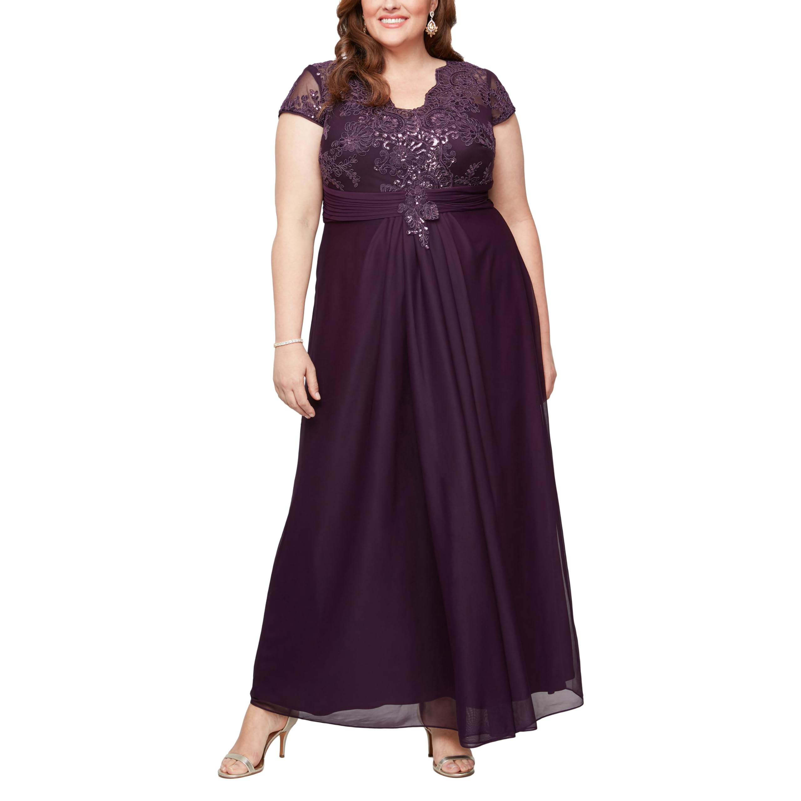 Alex Evenings Women's Plus Size Stretch Sequin Empire Waist Long Formal Dress for Prom, Wedding & Evening Gala - Elegant Plus Size Evening Gown for Special Occasions