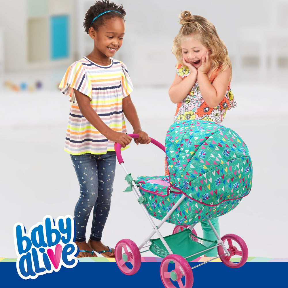 Baby Alive Deluxe Doll Pram Playset with Heart Design - Multi-Color Stroller for Toddlers & Kids | Perfect for Pretend Play, Outdoor Walks & Role-Playing Games