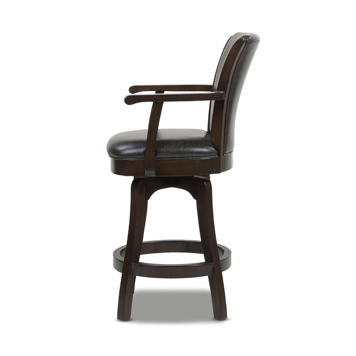 27in Swivel Counter Height Bar Stool - Vintage Faux Leather Upholstery, High Back Support with Armrests, Sturdy Hardwood Frame - Perfect for Kitchen Islands, Home Bars & Dining Areas