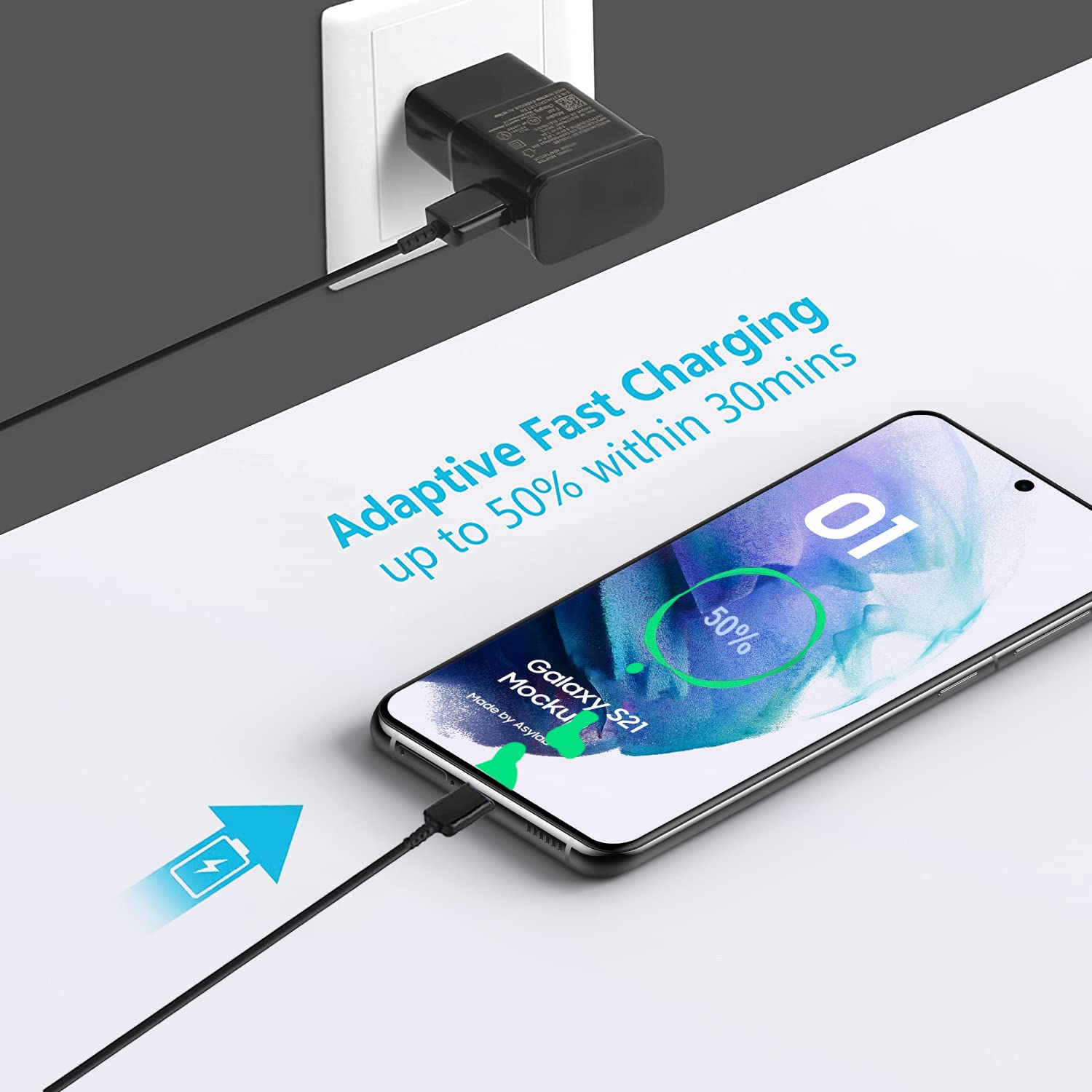 Powersky 30W Fast Adaptive USB C Charger with 6FT USB Type C Cable - Compatible with Samsung Galaxy S21/S20/S10/S9/S8, Note 10/9/8/7 & A Series - Quick Charge for Android Phones & Tablets - Perfect for Travel, Home & Office Use