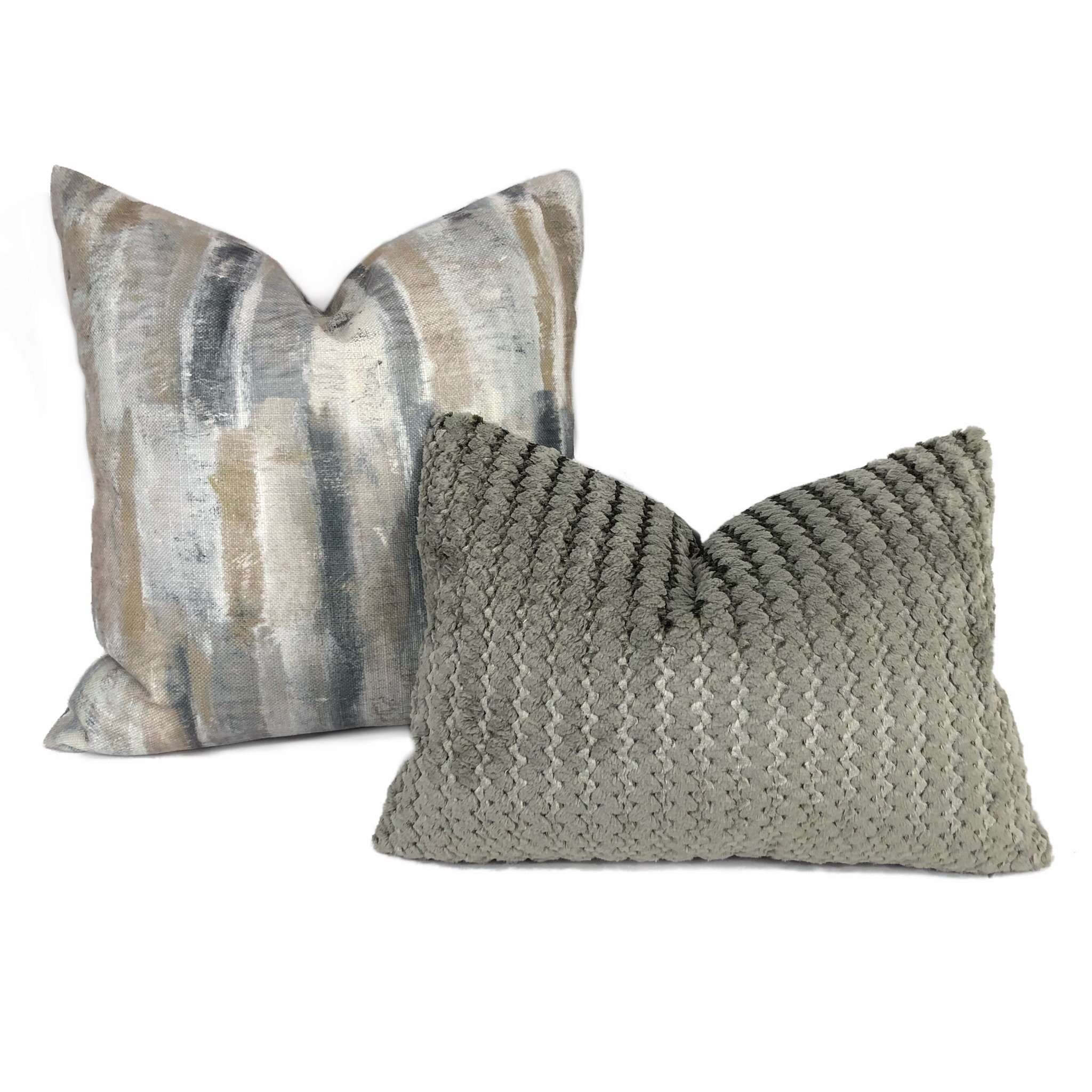 Ripley Gray & Metallic Silver Two-Tone Squiggle Stripe Velvet Pillow Cover - Soft Decorative Throw Pillow Case for Sofa, Bed, Couch - Home Decor Accent for Living Room, Bedroom, Nursery