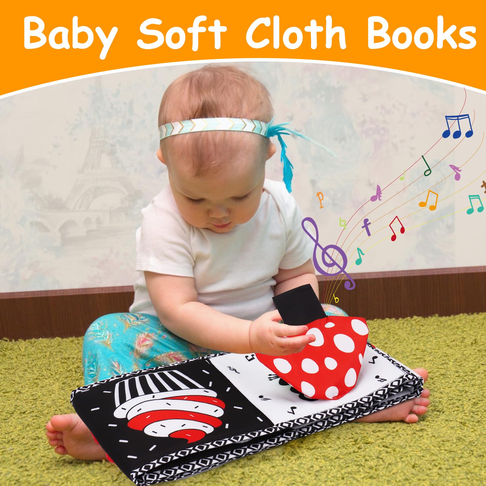 High Contrast Baby Toys 0-12 Months - Soft Sensory Books for Newborns 0-3 Months | Montessori Toys for Brain Development | Tummy Time & Shower Gifts for Infants (Black & White) - Perfect for Nursery, Playtime & Early Learning