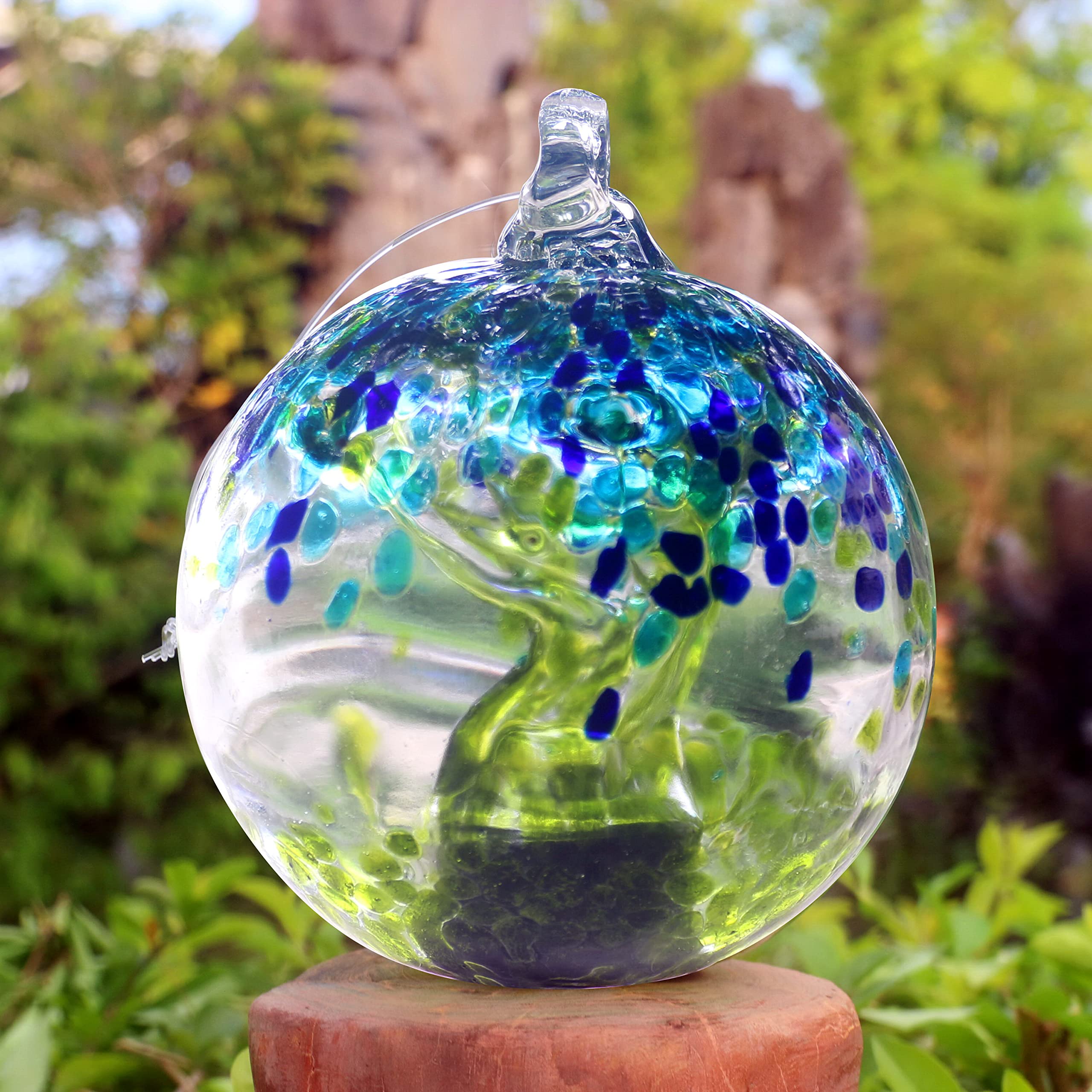 5.5-Inch Solar Powered Hanging Glass Gazing Ball - Outdoor Garden Decor in Green, Aqua & Blue - Perfect for Patio, Yard & Landscape Decoration at Night