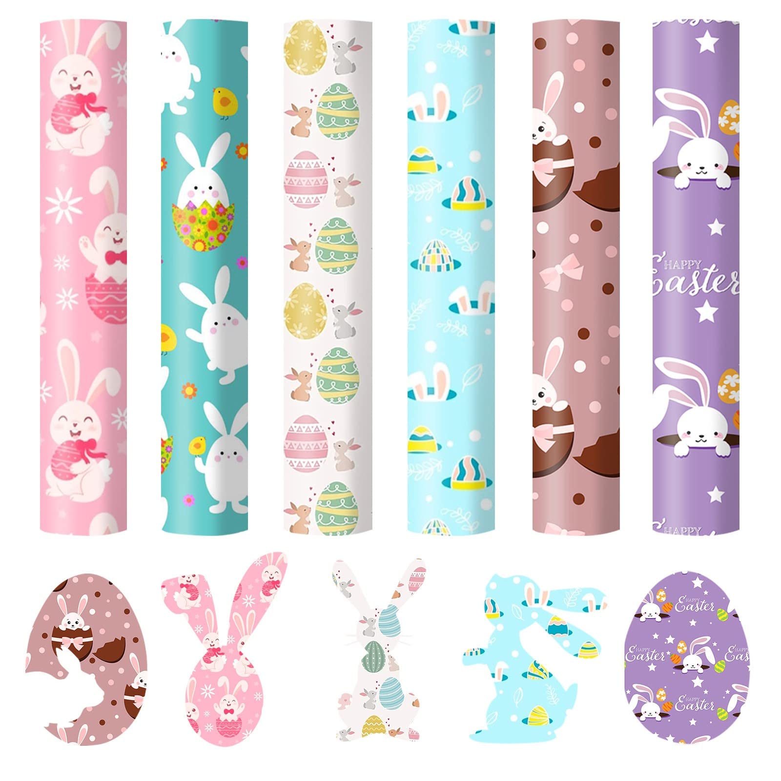 Novania Easter HTV Heat Transfer Vinyl Bundle - DIY Buffalo Plaid Lattice Rabbits Eggs Iron On Vinyl Rolls for T-Shirts & Clothing - Perfect for Easter Crafts, DIY Apparel, and Custom Gift Making