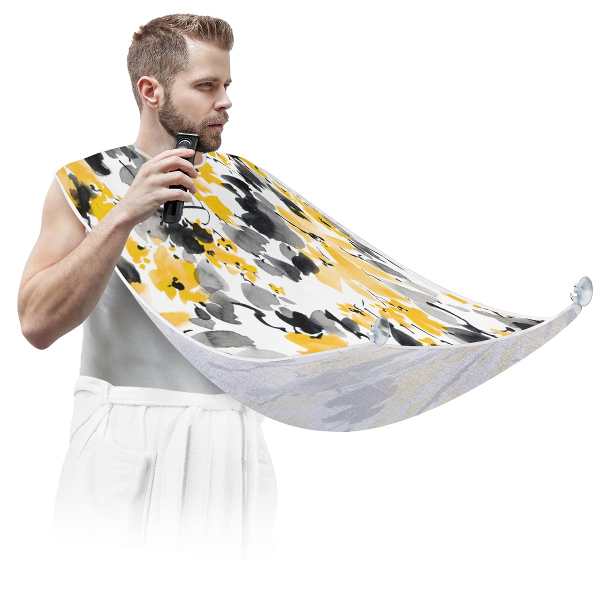 Non-Stick Beard Bib with Suction Cups - Blooming Abstract Floral Design Hair Catcher for Men's Shaving & Grooming - Perfect Gift for Husband, Dad, Barber | Ideal for Home Shaving, Salon Use & Beard Care Routine