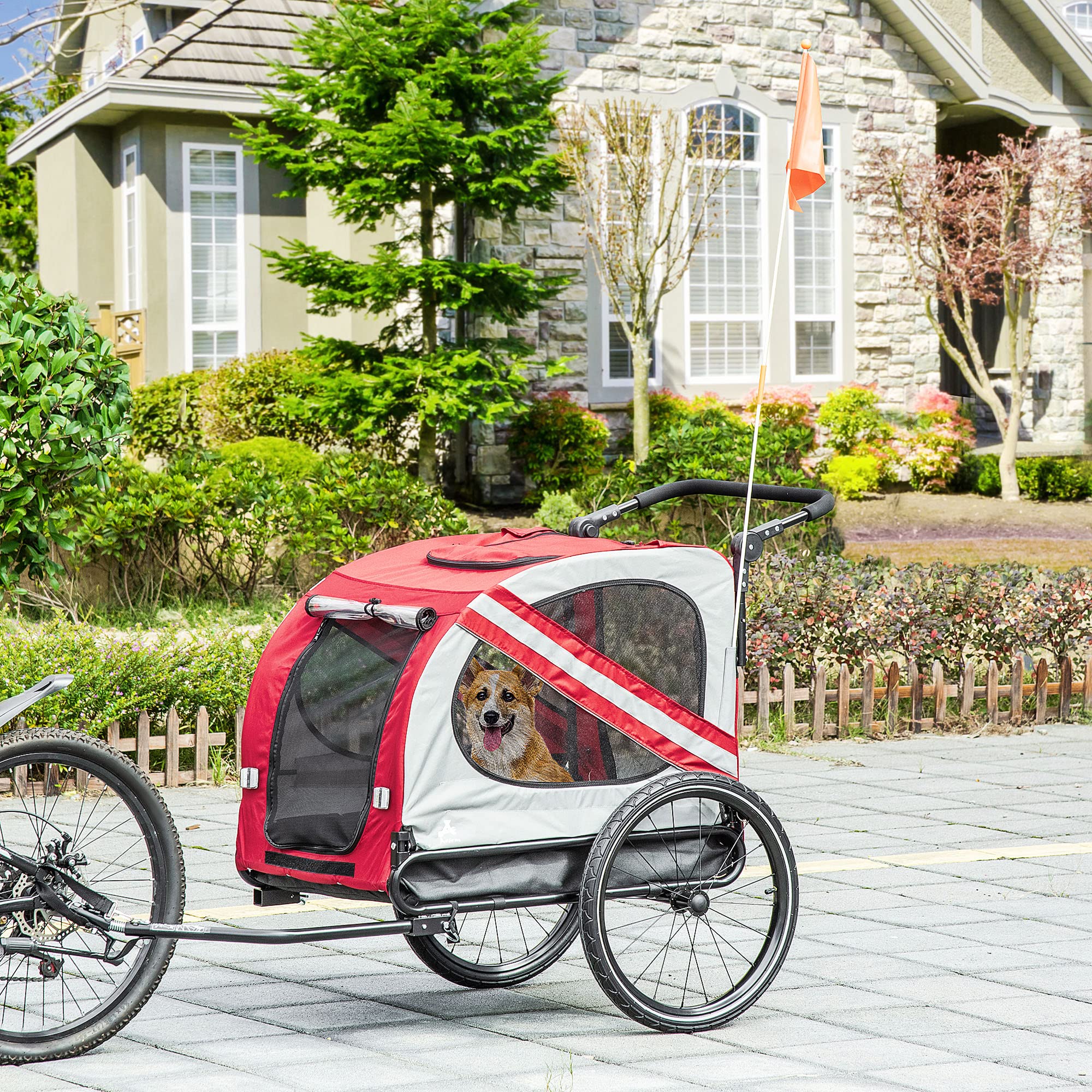 Aosom 2-in-1 Pet Bike Trailer for Small Dogs - Road-Visible Bicycle Stroller & Weatherproof Bike Wagon with Sidecar Attachment - Perfect for Cycling Adventures, Dog Park Trips & Outdoor Activities