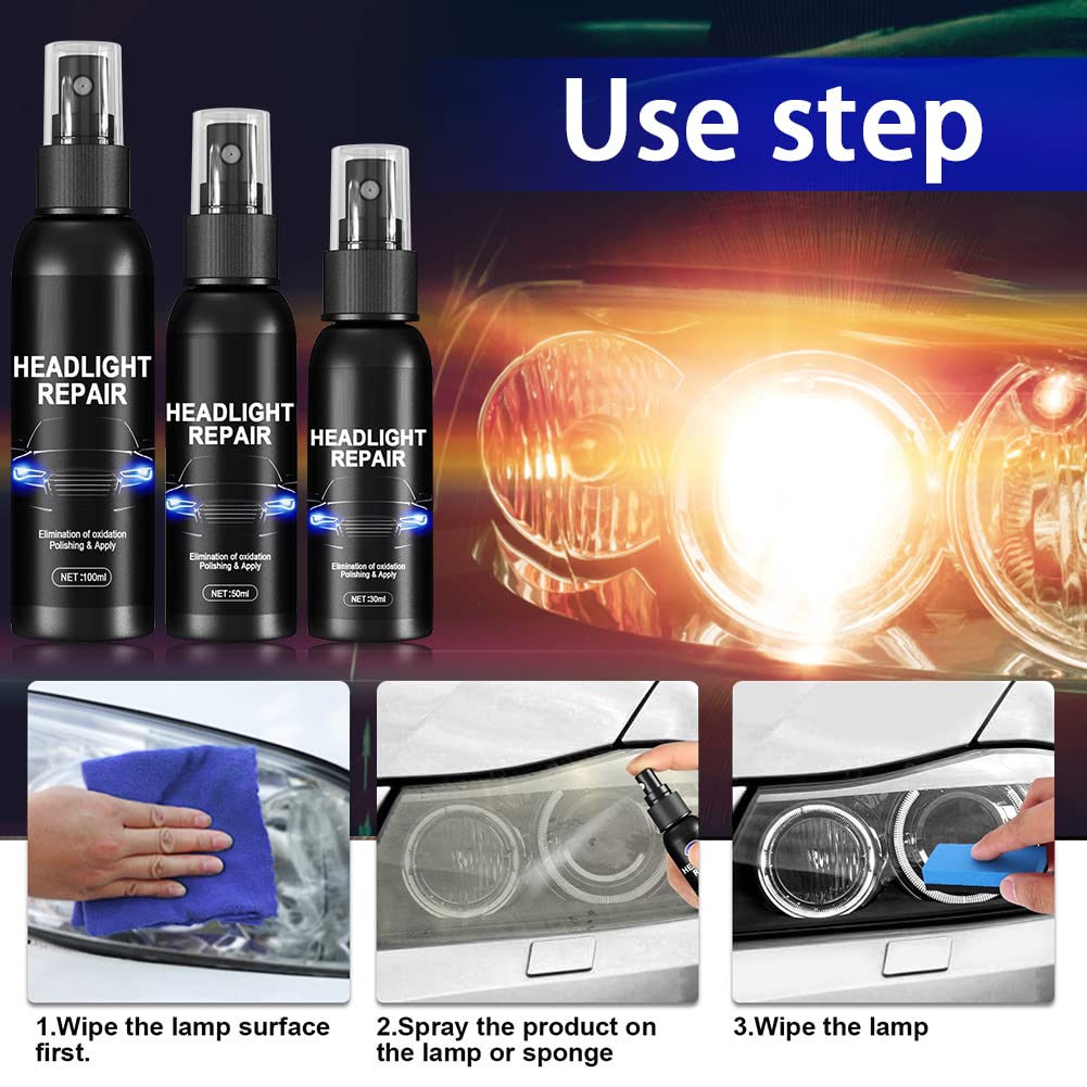 50ML Car Headlight Restoration Kit - UV Protection Headlight Polish & Cleaner with Sponge for Fog Lights, Windows & Brake Lights | Headlamp Repair Fluid for Clear Vision & Night Driving Safety