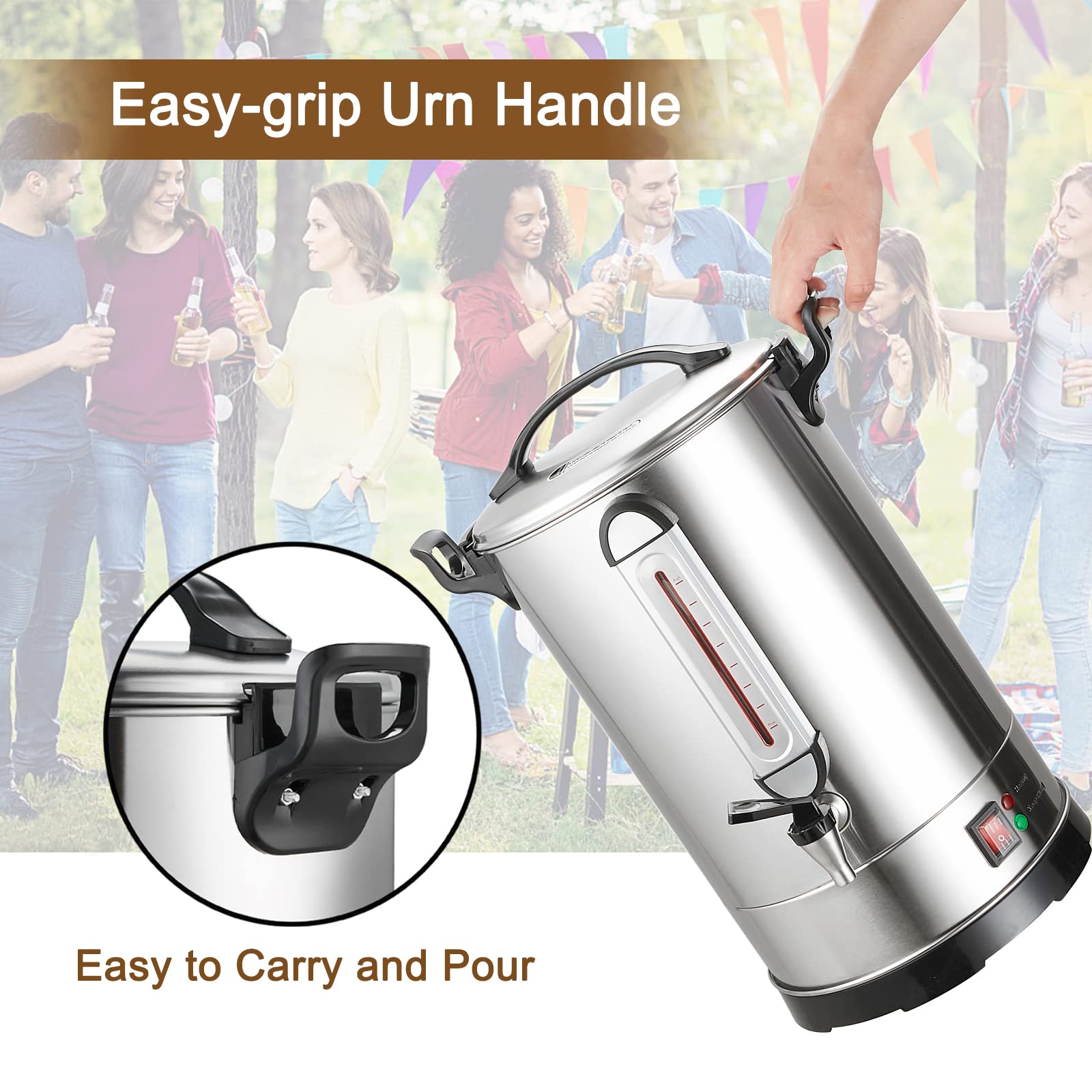 100 Cup Commercial Coffee Maker - 4 Gallon (16L) Large Coffee Urn with 304 Stainless Steel Dual Layers & 1300W Fast Brew Percolator - Hot Beverage Dispenser for Business, Catering, Church, Events & Office Use
