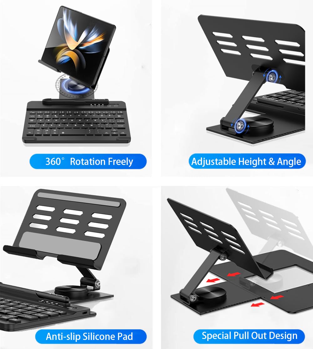 Samsung Galaxy Z Fold 6/5/4 Stand with Bluetooth Keyboard & Mouse - Portable Foldable Adjustable Tablet Stand Holder for Desk Work, Travel & Home Office - Includes Wireless Mouse & Stylus Pen