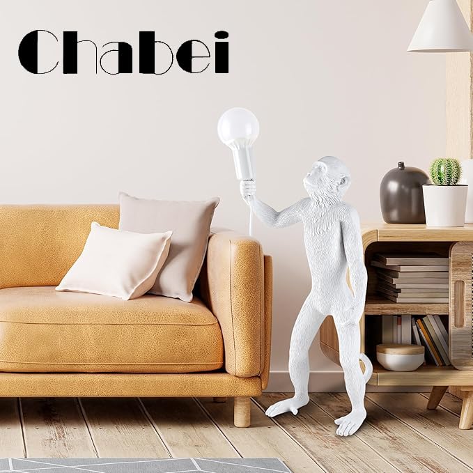 Modern Resin Standing Monkey Table Lamp - LED Desk Lamp for Home Decor, Bedroom, Living Room, Office & Kids Room - Animal-Themed Night Light (White) - Perfect for Reading, Study & Cozy Ambiance