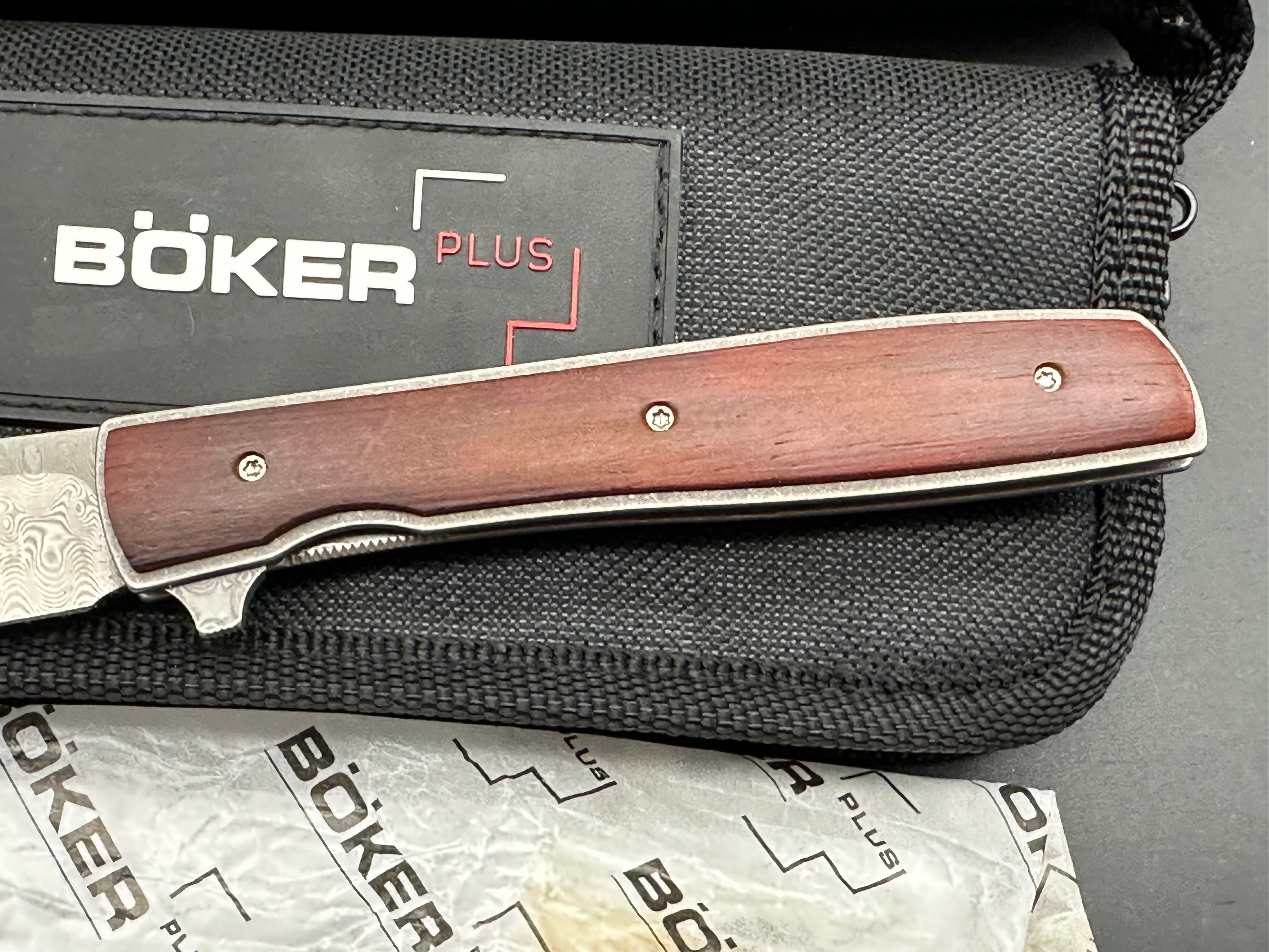 Boker Plus Urban Trapper Cocobolo Damascus Folding Knife - Premium EDC Pocket Knife for Outdoor, Camping, Hiking & Everyday Carry
