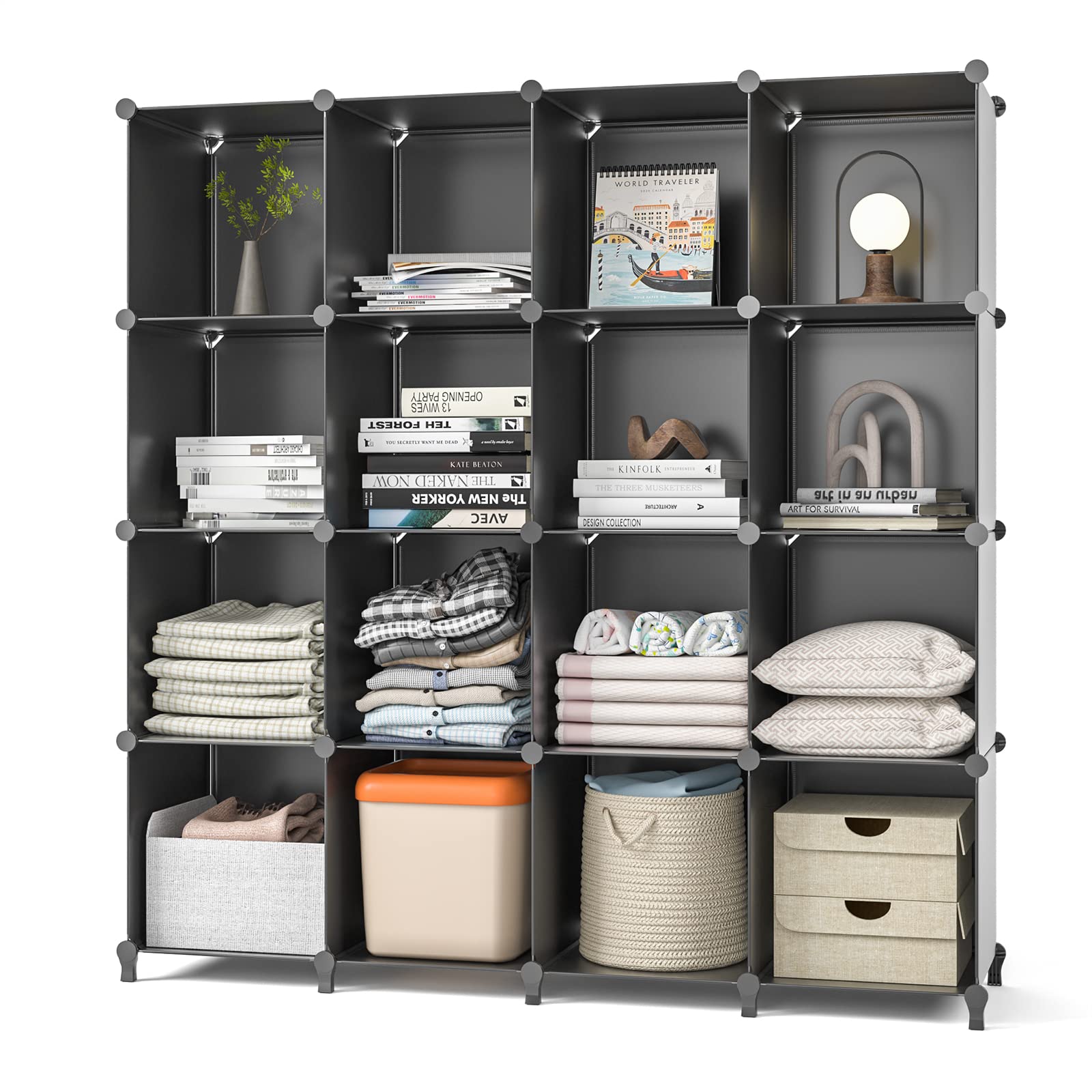16-Cube Closet Organizer & Storage Shelf - Black Storage Cabinet for Clothes, Shoes, Toys | Perfect for Bedroom, Office, Kids Room & Living Room Organization
