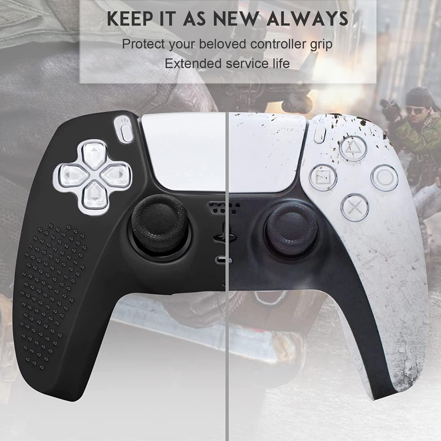 SIKEMAY 2Pcs Anti-Slip Silicone PS5 Controller Cover with 8 Grips - Protective Skin Case for PlayStation 5 Controller (Black) | Perfect for Gaming, Long Sessions & Enhanced Grip Comfort
