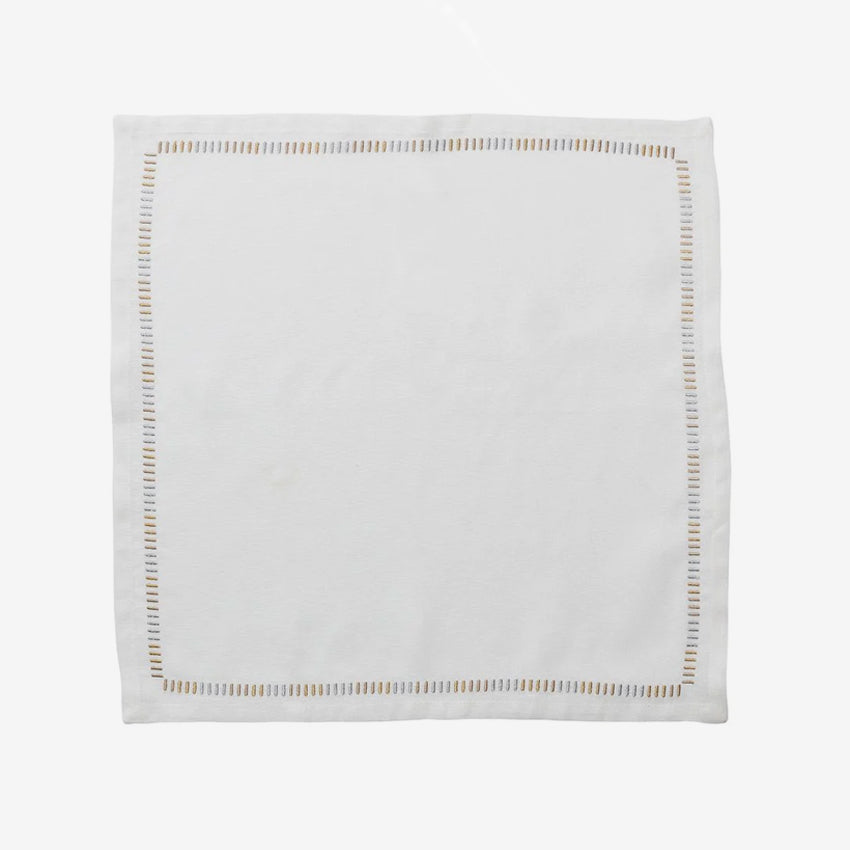 Baccarat X Kim Seybert Harmonie White Gold Silver Napkins - Premium Luxury Dinner Napkins for Fine Dining, Weddings & Special Occasions