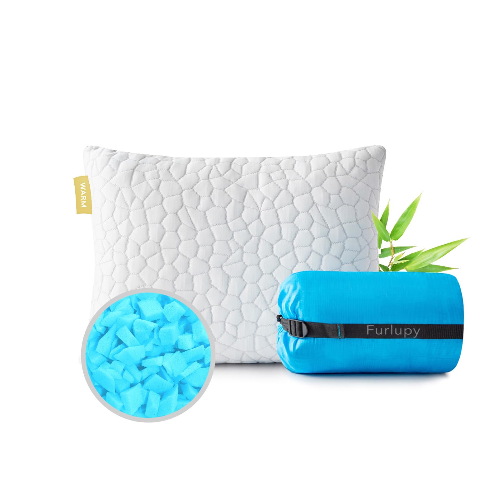 Cooling Shredded Gel Memory Foam Pillow - Adjustable Contour Support Travel & Camping Pillow - Portable for Backpacking, Airplane, Car & Office Nap - Perfect for Neck Pain Relief & Better Sleep