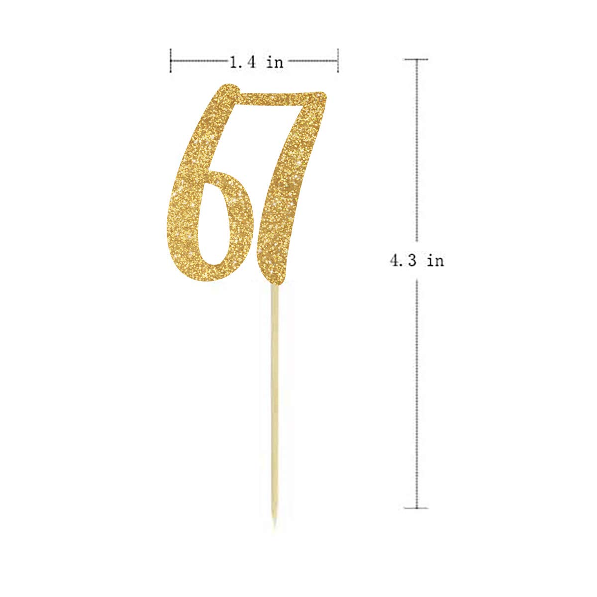Gold Happy 67th Birthday Cupcake Toppers - 24-Pack Glitter Number 67 Cake Decorations for Anniversary Parties, Retirement Celebrations & Milestone Birthday Cakes