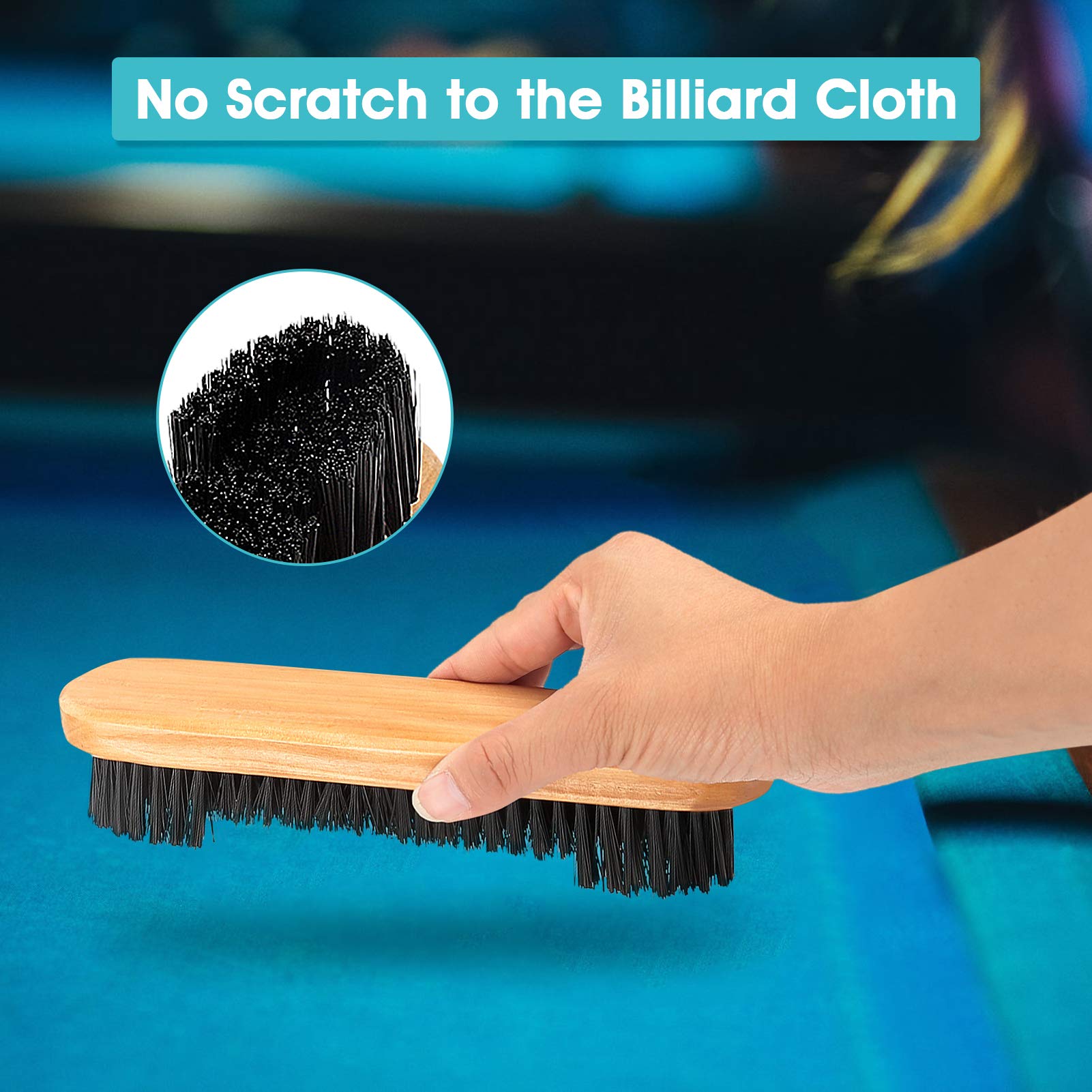 Premium Billiard Pool Table Brush Set - 2pcs Horse Hair & Rail Brush with Wooden Handle for Snooker, Valley Pool Table Cleaning & Maintenance - Essential Pool Table Accessories for Home Game Rooms & Bars