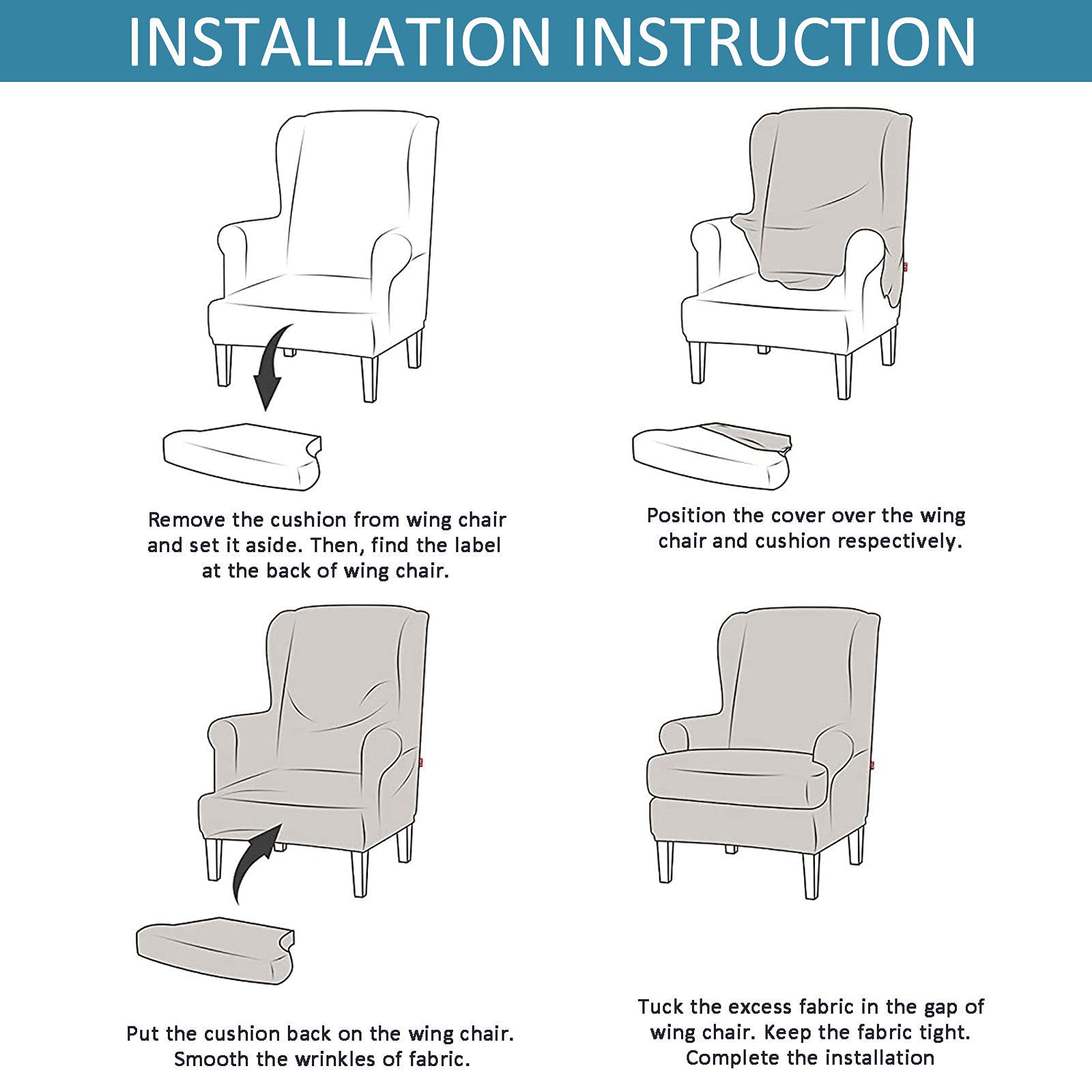 2-Piece Stretch Wing Chair Slipcover - Printed Spandex Armchair Cover, Soft Elastic Wingback Chair Slipcovers for Living Room, Kids Room & Office - Perfect for Home Decor, Furniture Protection & Style Upgrade