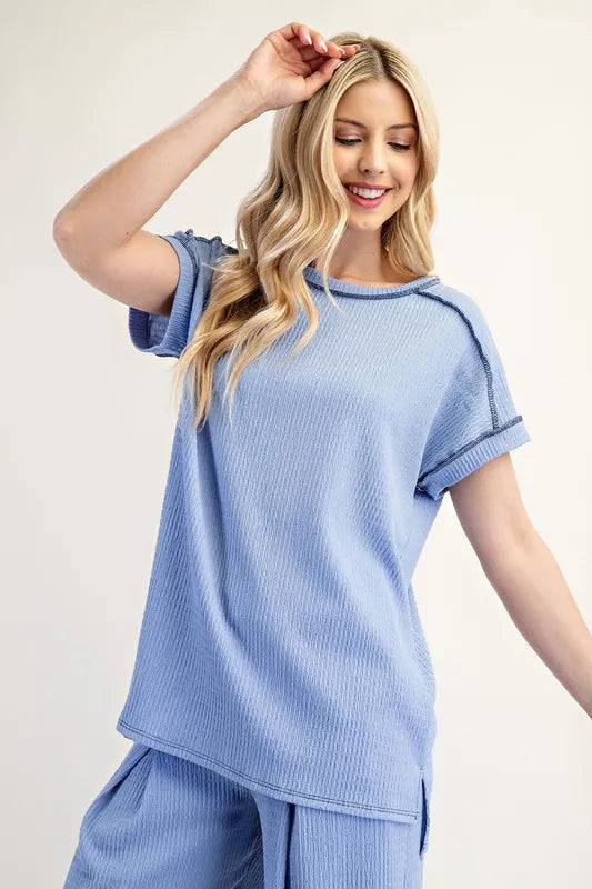 Celeste Plus Size Relaxed Fit Textured Short Sleeve Blouse - Comfortable Casual Top for Women, Perfect for Work, Weekend Outings & Summer Wear
