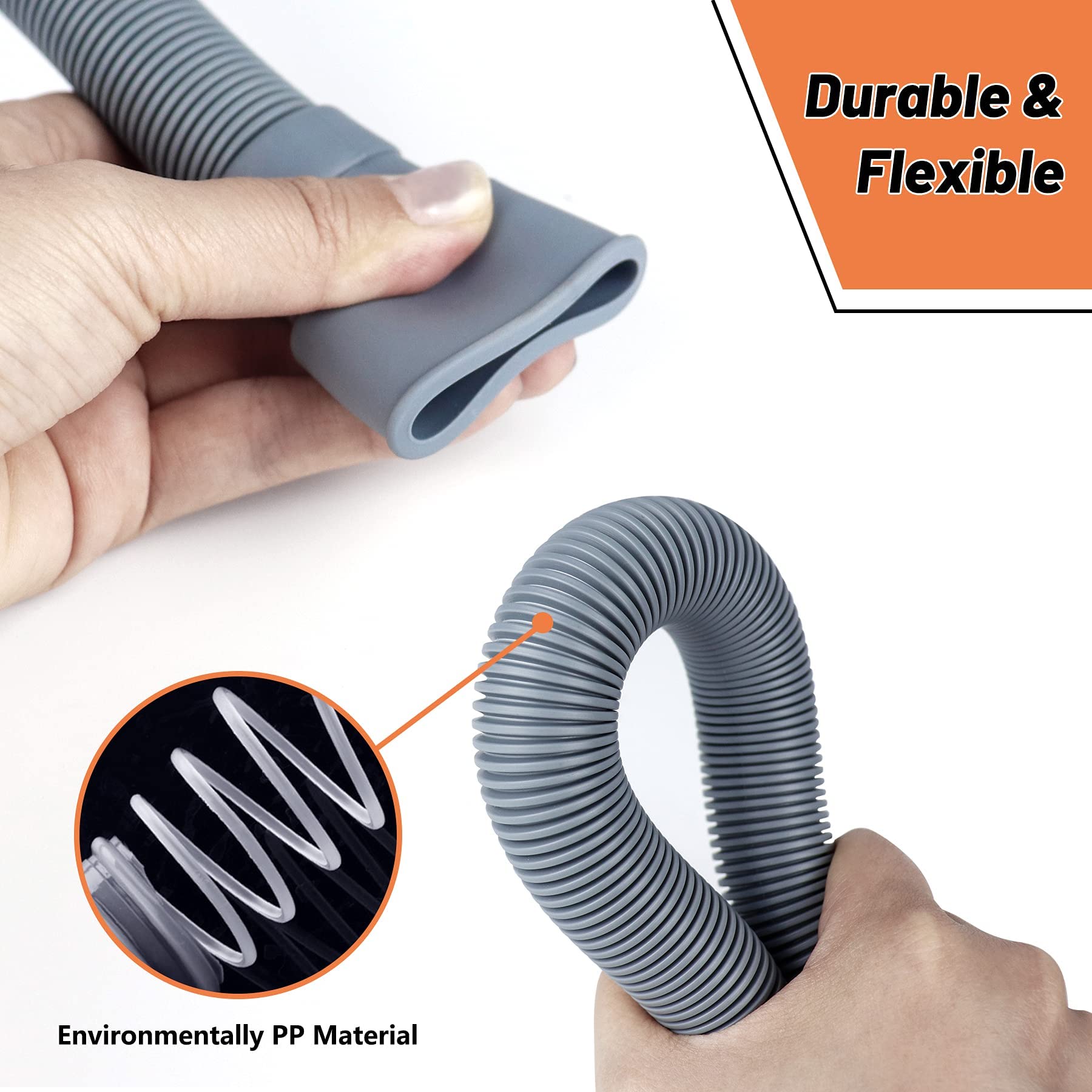 GCGOODS 6 Ft Universal Washing Machine Drain Hose Extension Kit - Flexible Corrugated Dishwasher & Washer Discharge Hose with Adapter, U-Bend Holder & Clamps - Perfect for Laundry Room, Basement & RV Plumbing