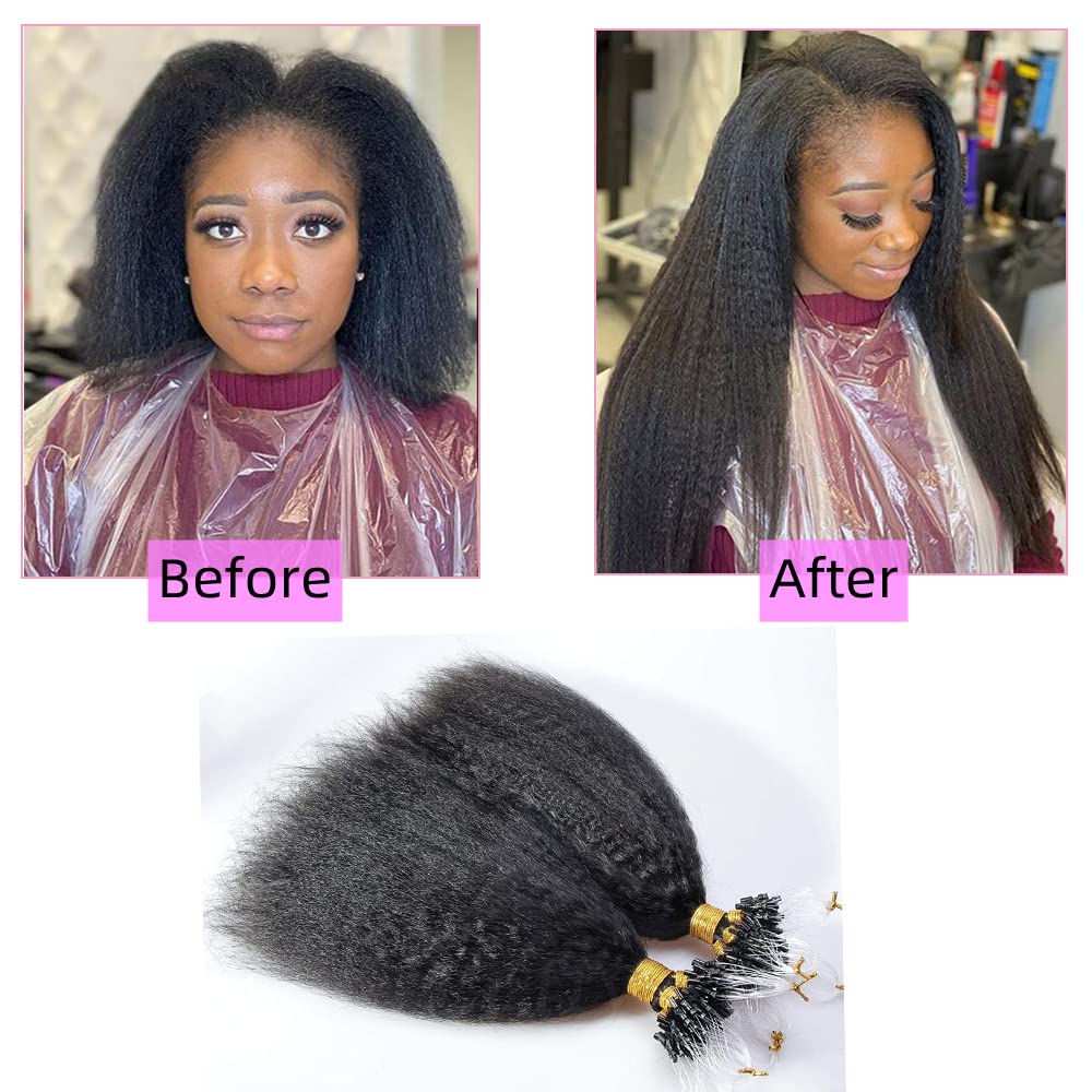 Kinky Straight Microlink Hair Extensions 200g - 100% Human Brazilian Remy Hair, 12 Inch, 1g/Strand, Coarse Straight Micro Loop for Natural Volume & Length – Perfect for Daily Styling, Parties & Special Occasions