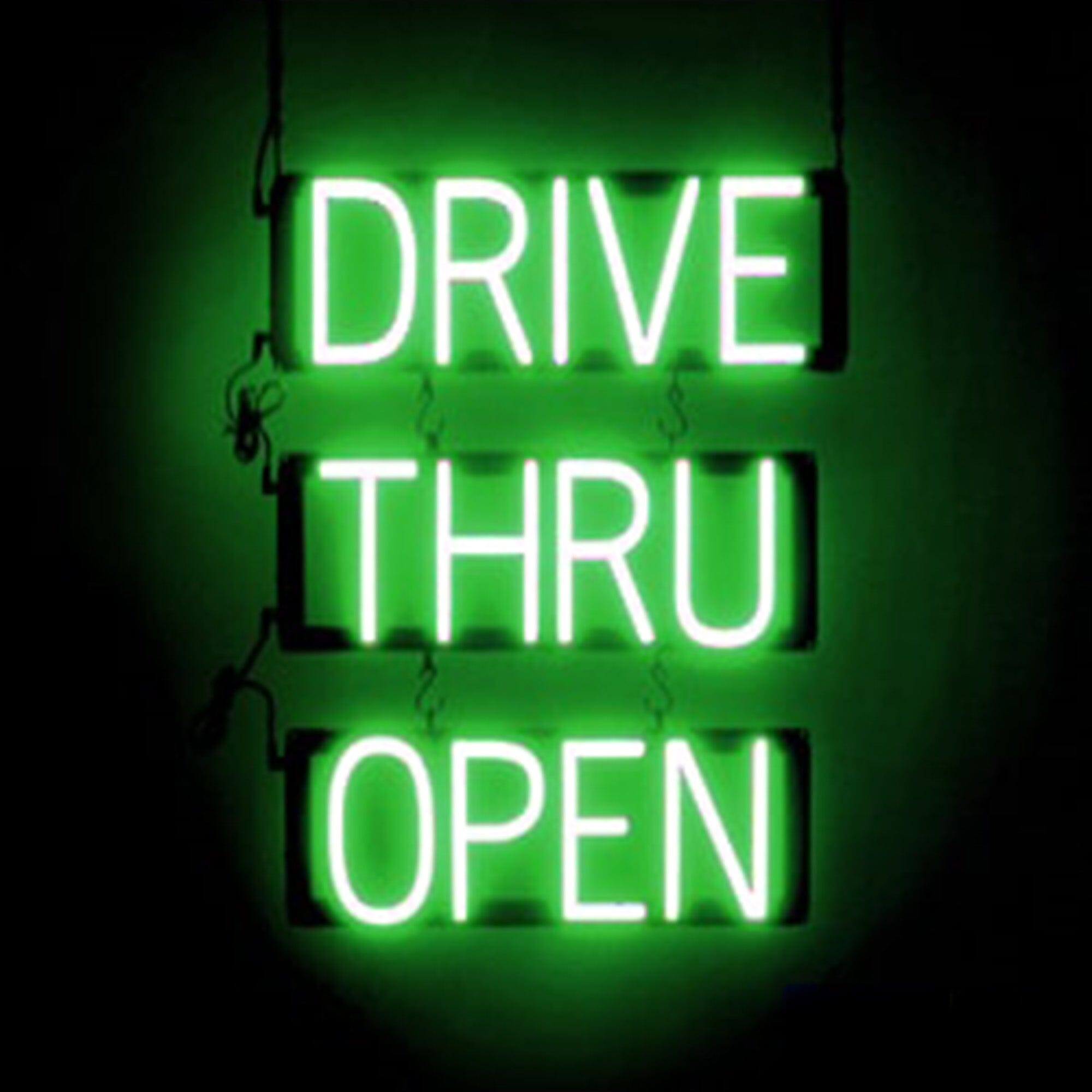 SpellBrite DRIVE THRU OPEN Neon LED Sign - 24/7 Business Signage for Restaurants, Coffee Shops & Fast Food Stores - Perfect for Window Display & Nighttime Visibility