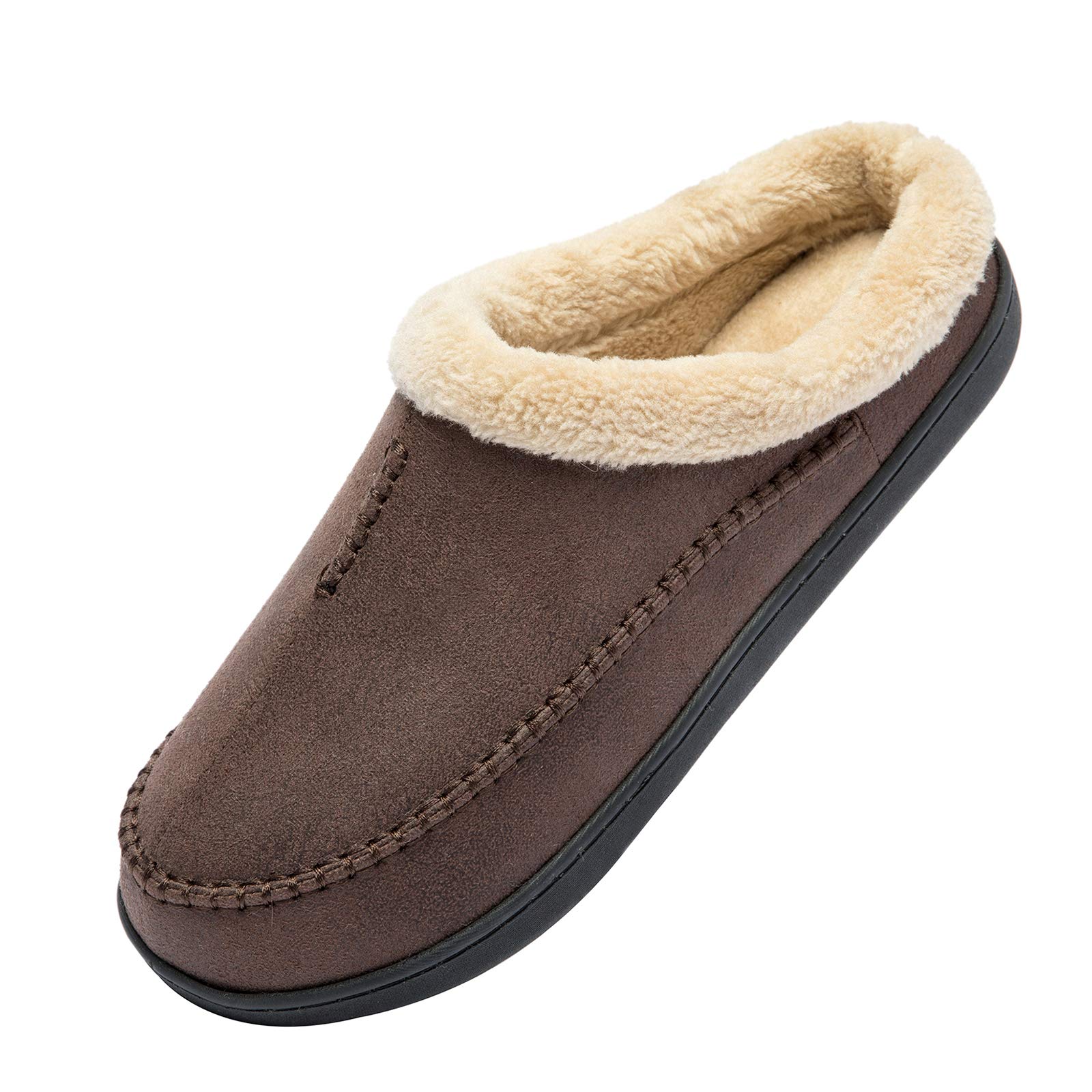 WOTTE Men's Moccasin Slippers - Soft Microsuede with Fleece Lining & Memory Foam - Comfortable Indoor/Outdoor House Shoes for Relaxing at Home, Walking the Dog, or Quick Errands