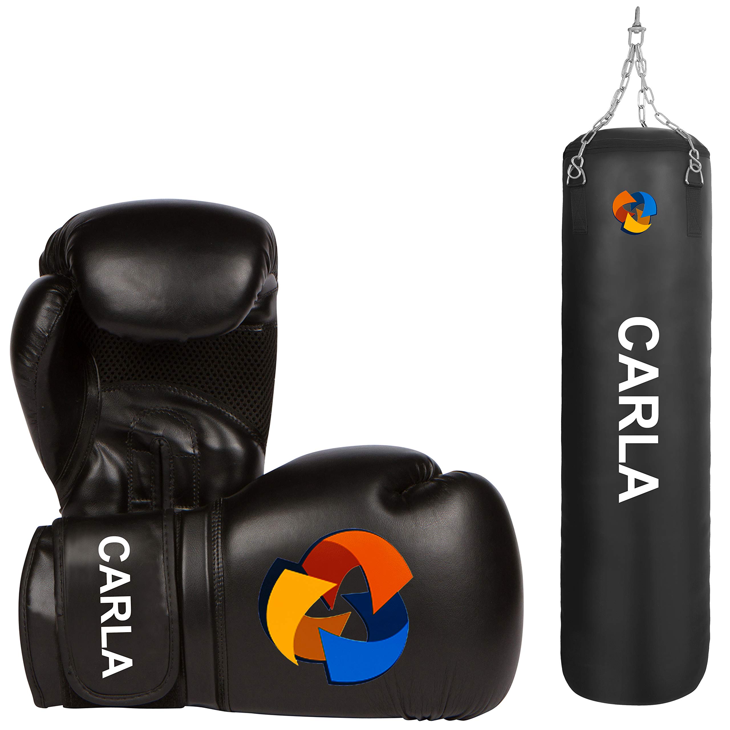 Professional Boxing Training Set - Heavy Punching Bag (Unfilled) & Boxing Gloves for Boxing, Kickboxing, MMA, Muay Thai | Heavy Bag Sparring & Fighting Equipment with Hanging Chain | Perfect for Home Gym, Boxing Training & Martial Arts Practice