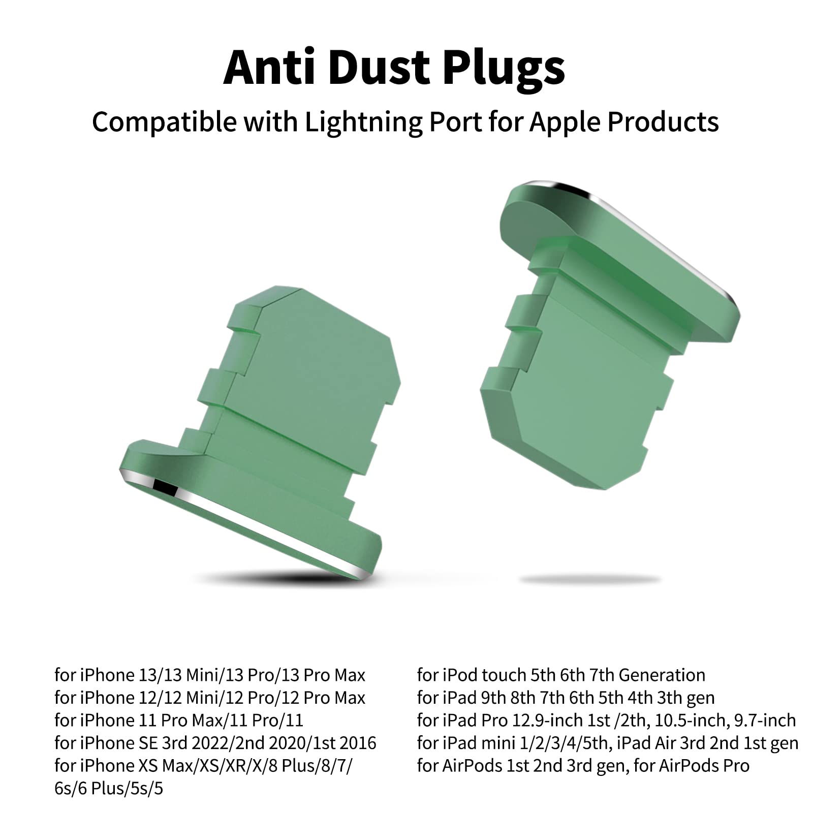TITACUTE 2 Pack Anti Dust Plugs for iPhone 13 Pro Max/14/12 Mini/11/XS/XR/X/8 Plus/SE 2020-2022 & iPad Mini/Air - Charging Port Dust Covers with Mini Storage Box (Green) - Protect Your Device from Dust & Debris During Travel, Work, or Daily Use