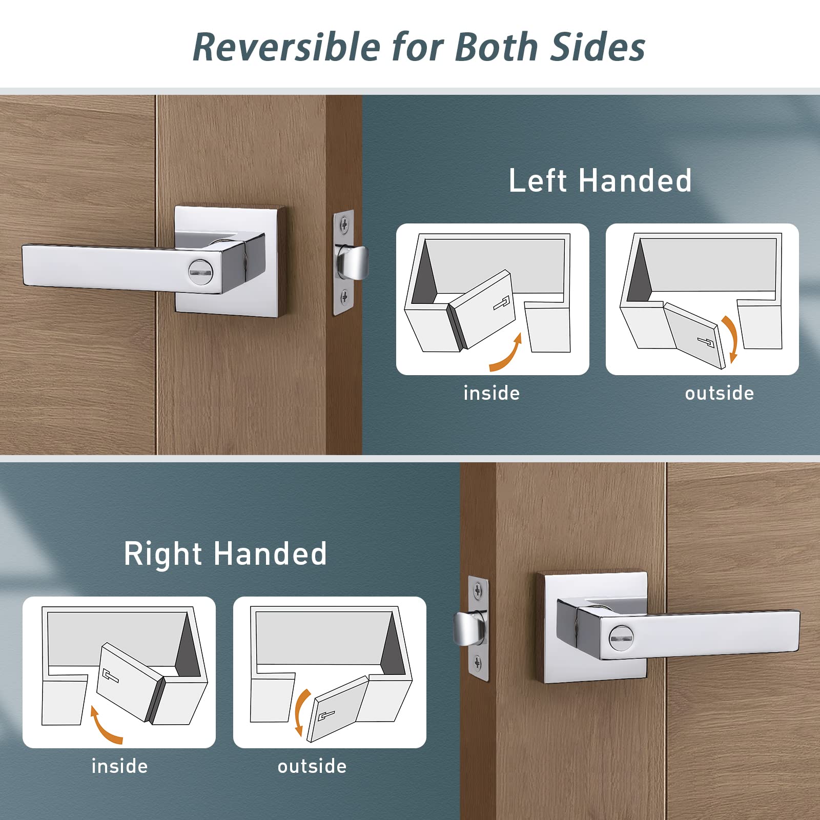 6 Pack Heavy Duty Chrome Interior Door Handles with Lock - Keyless Privacy Door Lever Handleset for Bedroom, Bathroom & Office | Secure Turn Lock Inside for Home & Commercial Use